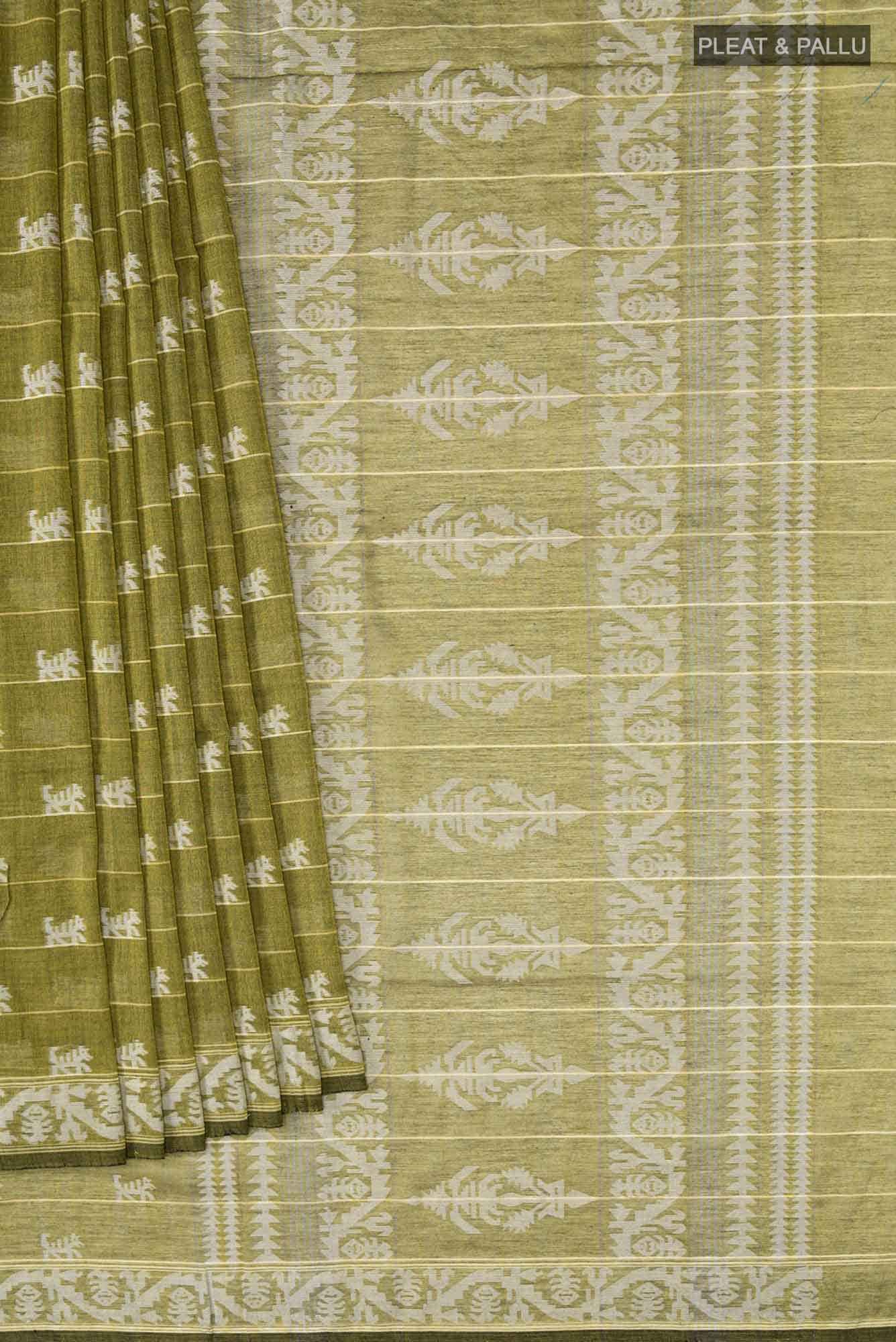 Anamika-Olive Green Bengal Cotton Saree