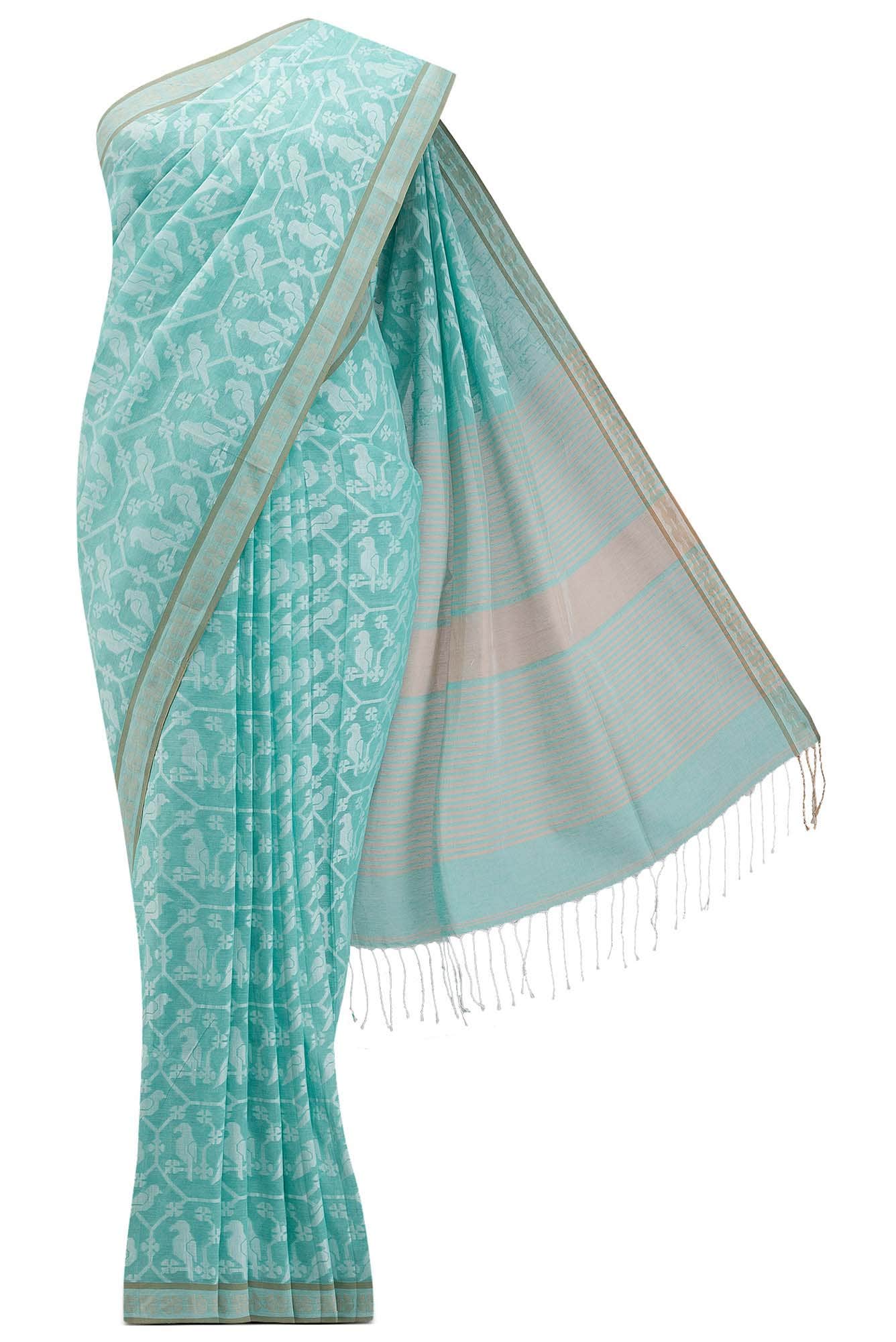 Mrinmayi-Turquoise Bengal Cotton Saree