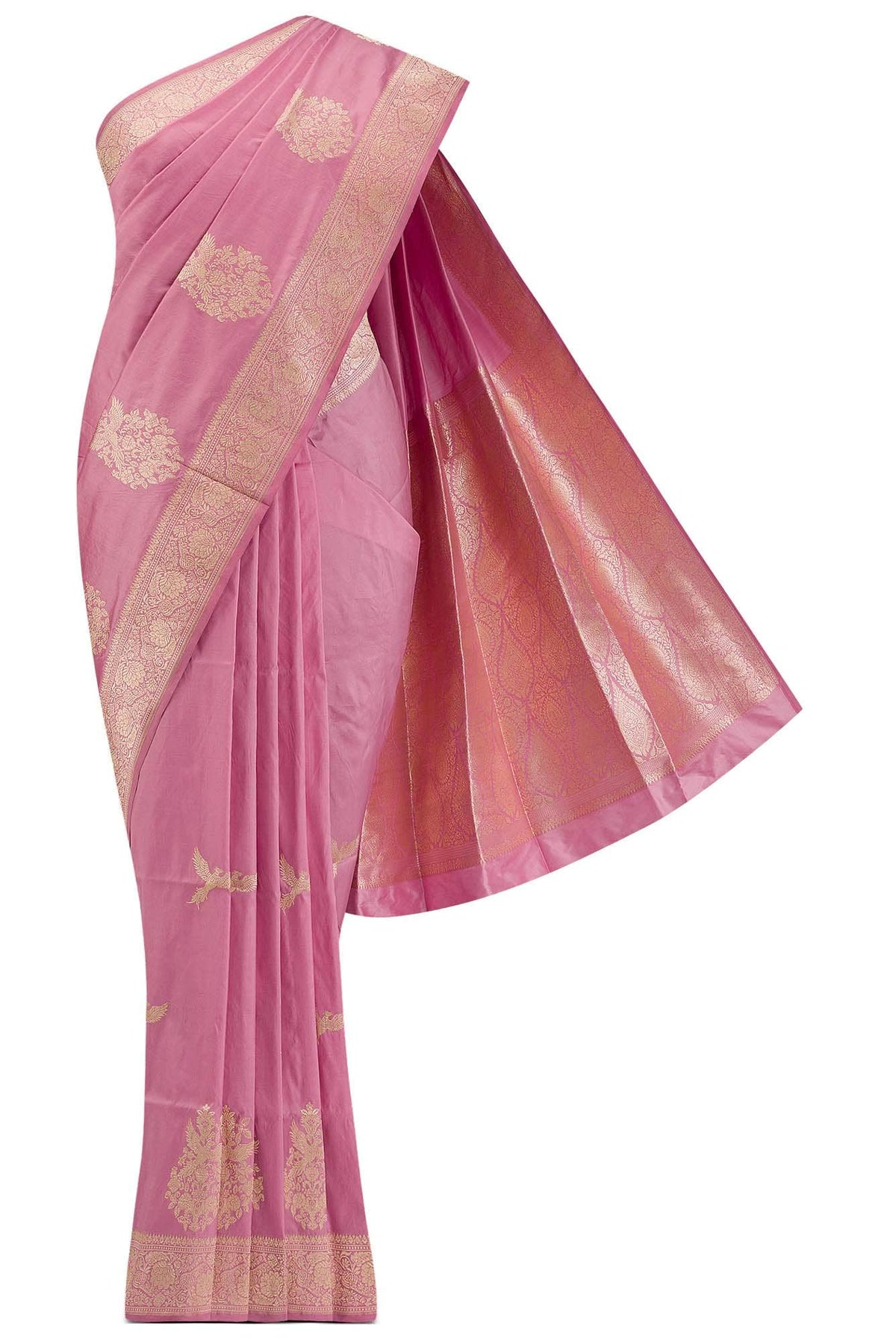 Kuhoo-Pink Banarasi Silk Saree