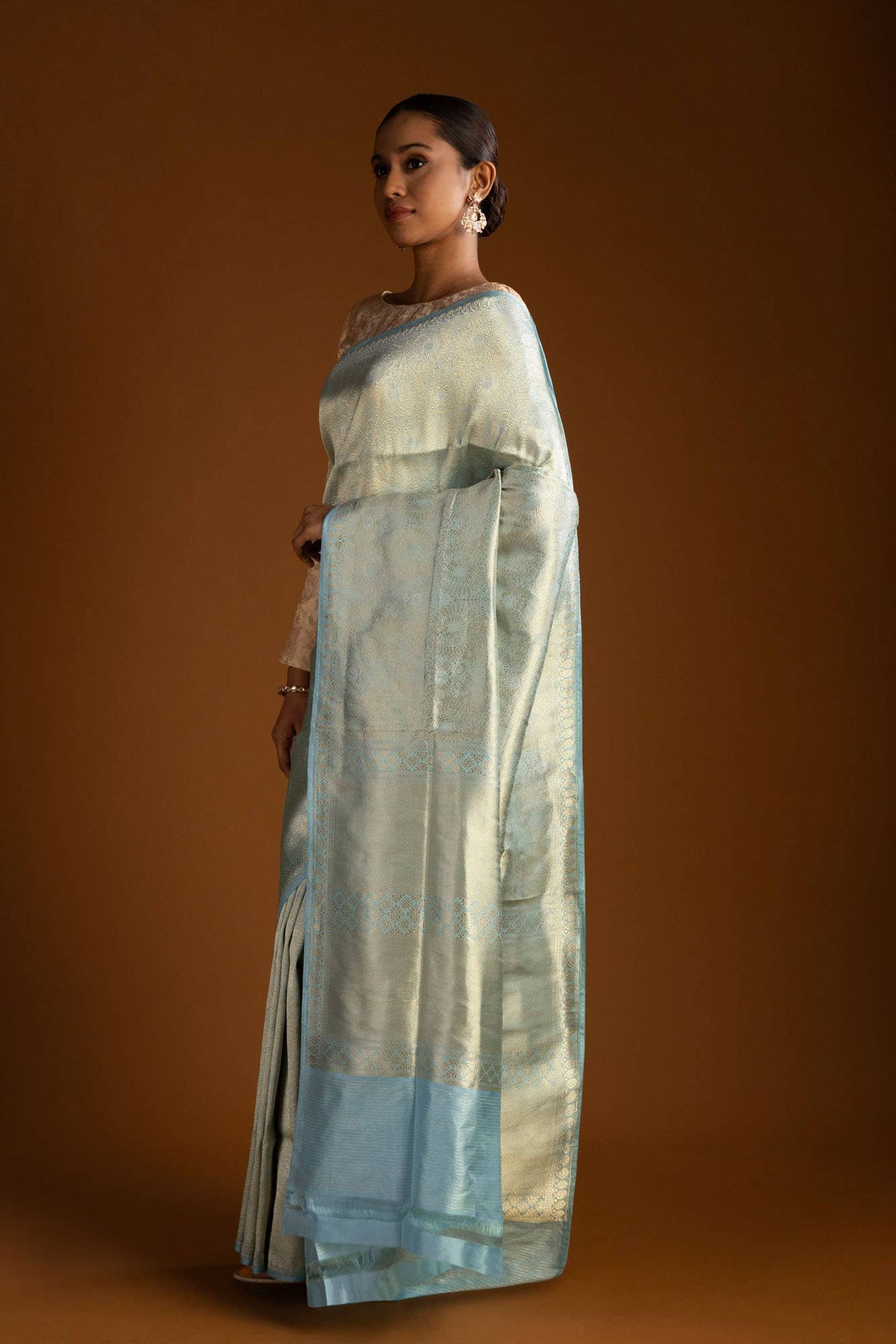 Mor-Pastel Blue Banarasi Silk Saree