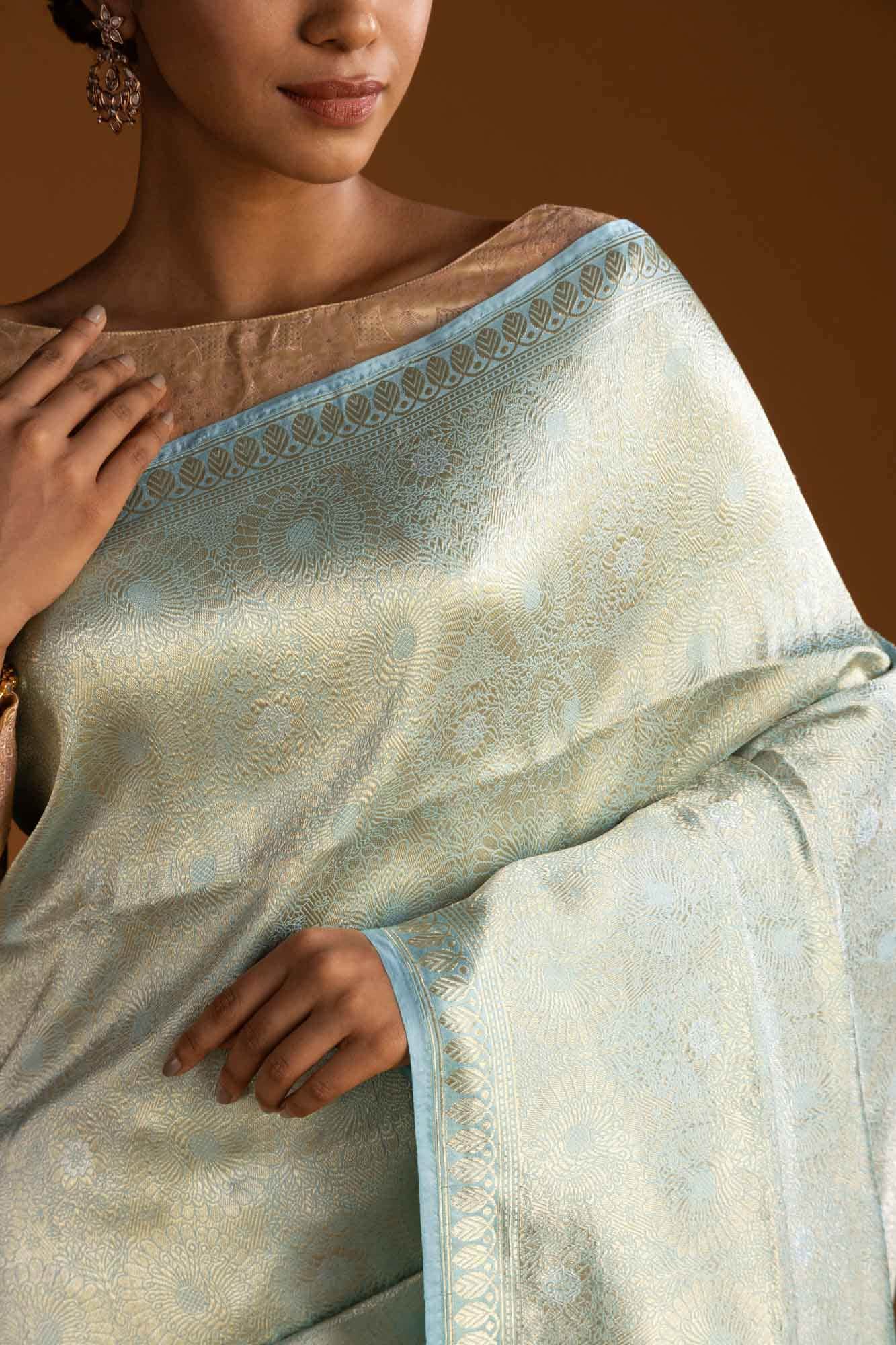 Mor-Pastel Blue Banarasi Silk Saree