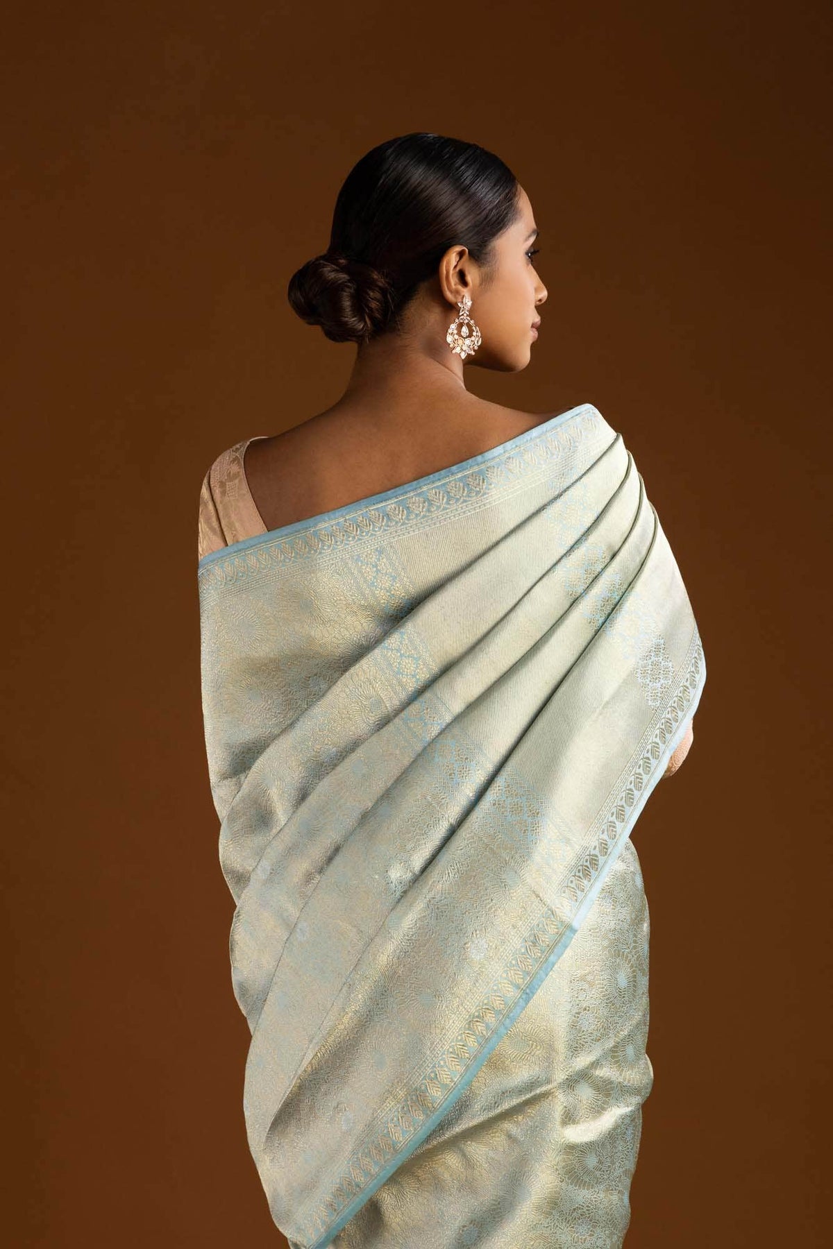 Mor-Pastel Blue Banarasi Silk Saree