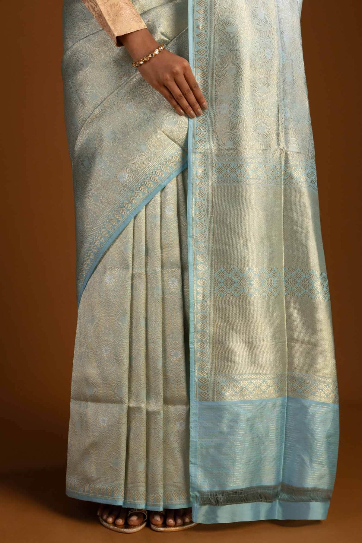 Mor-Pastel Blue Banarasi Silk Saree