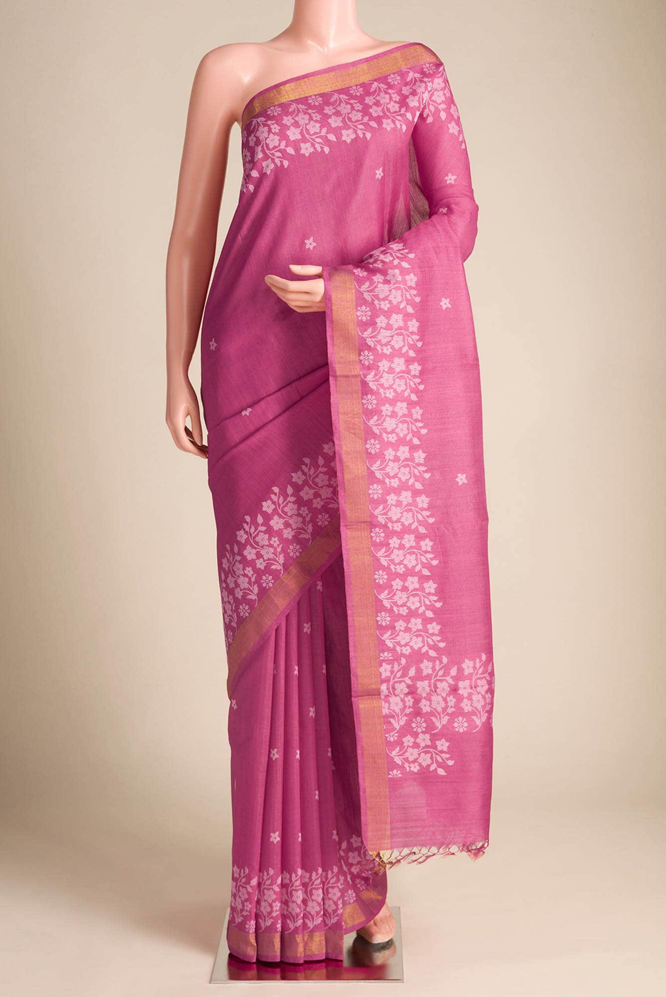 Forget Me Not-Pink Bhagalpuri Tussar Silk Saree