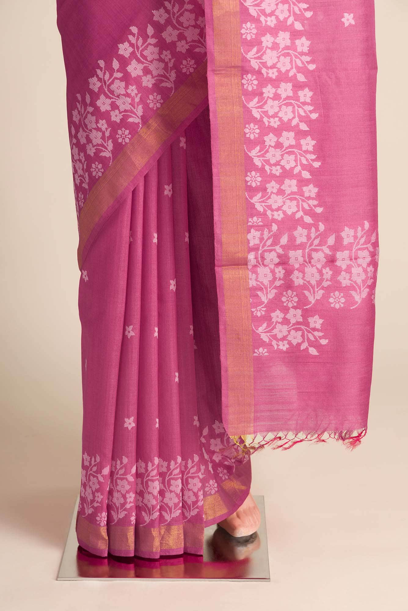 Forget Me Not-Pink Bhagalpuri Tussar Silk Saree