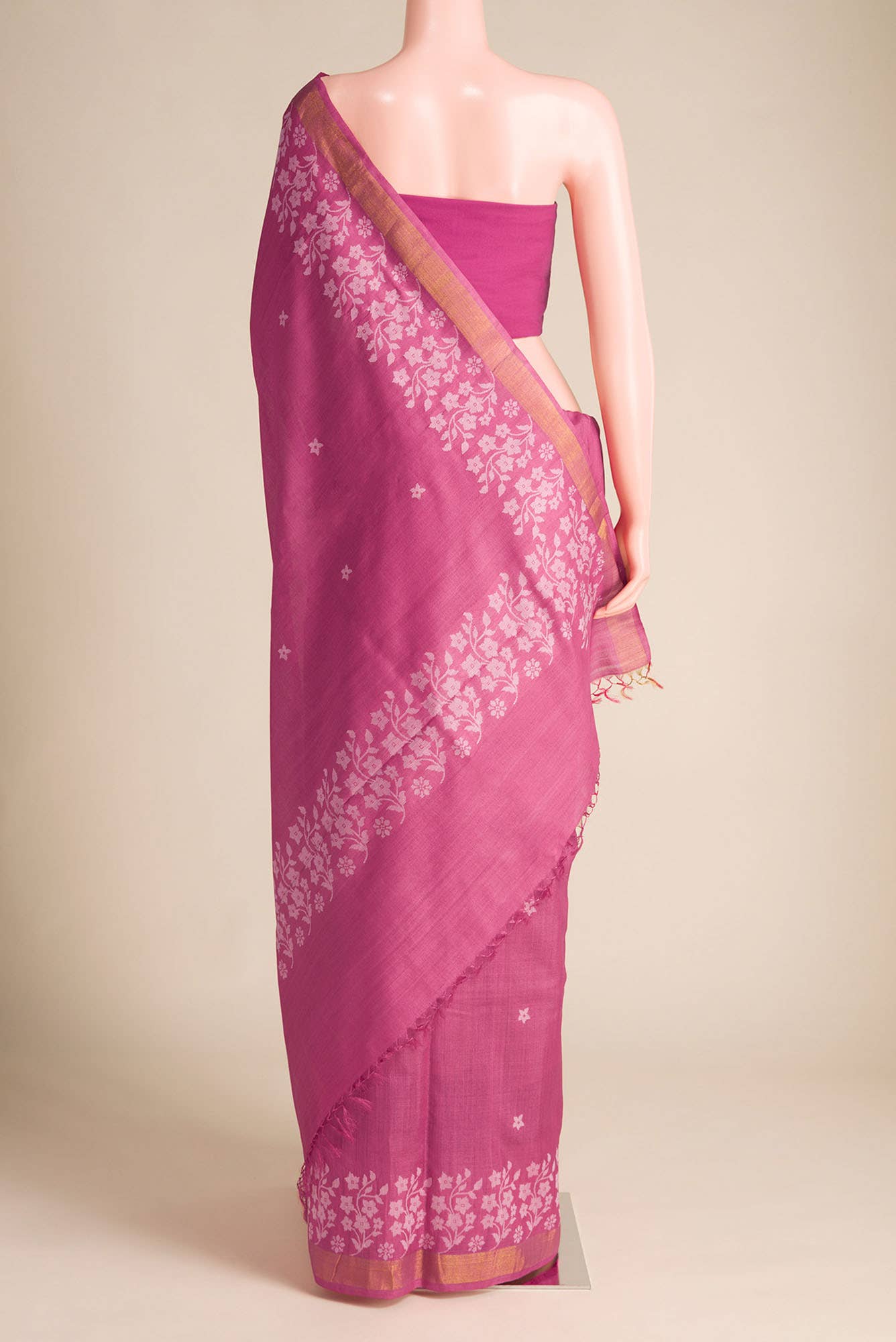 Forget Me Not-Pink Bhagalpuri Tussar Silk Saree