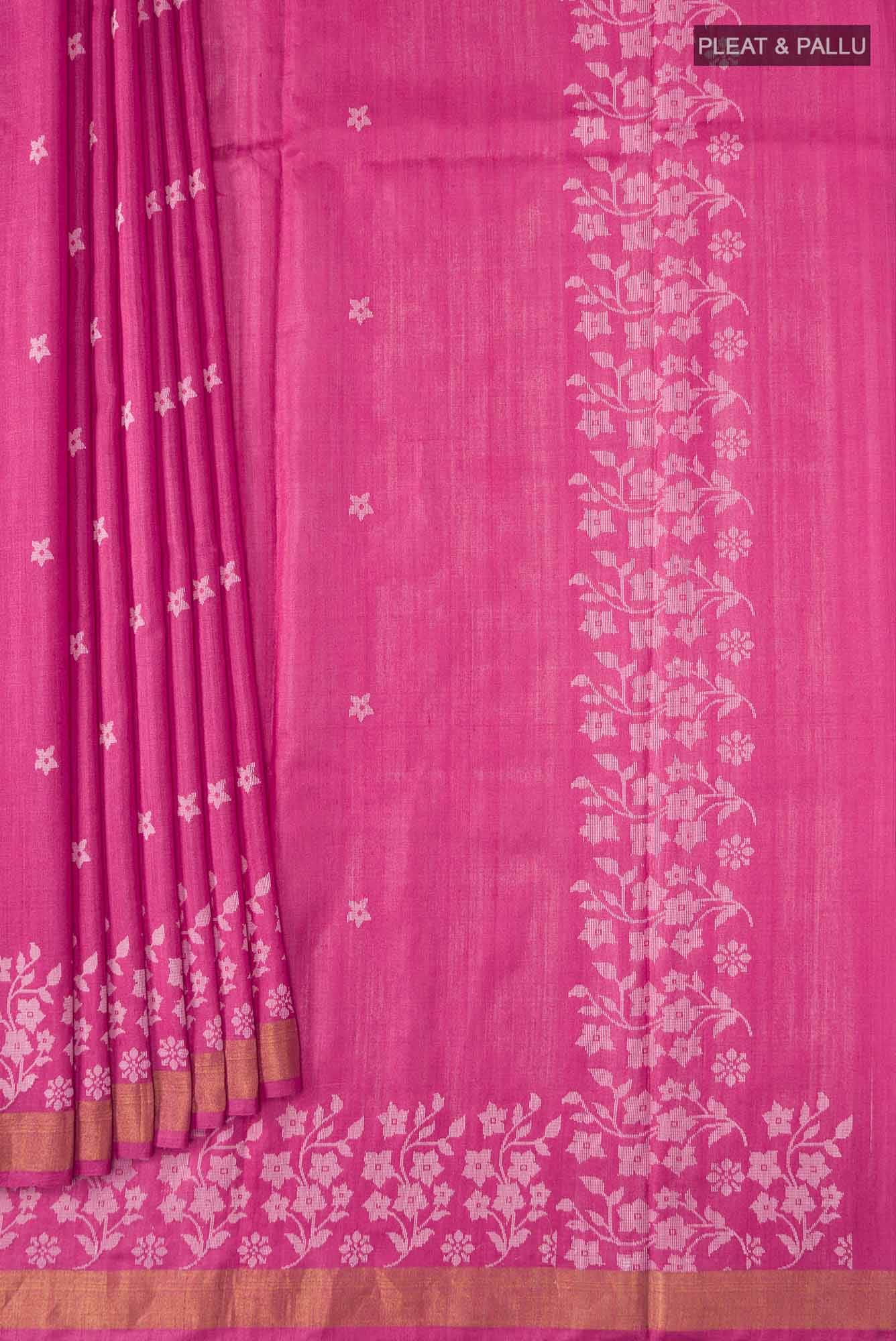 Forget Me Not-Pink Bhagalpuri Tussar Silk Saree