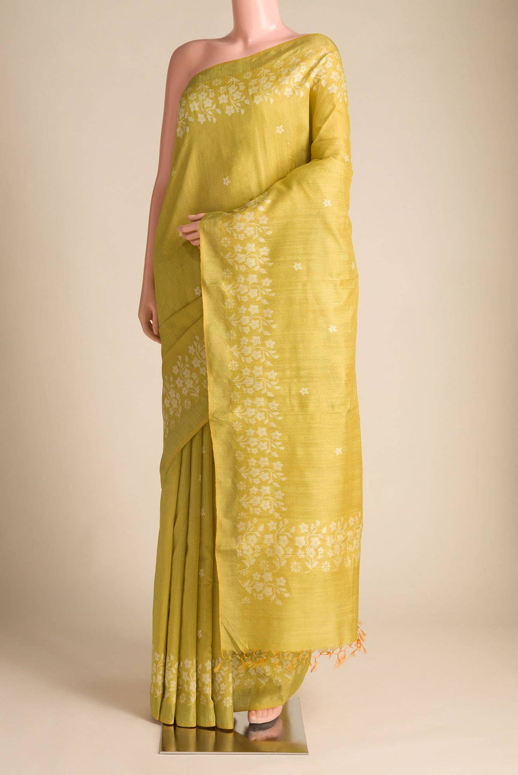 Forget Me Not-Mustard Bhagalpuri Tussar Silk Saree