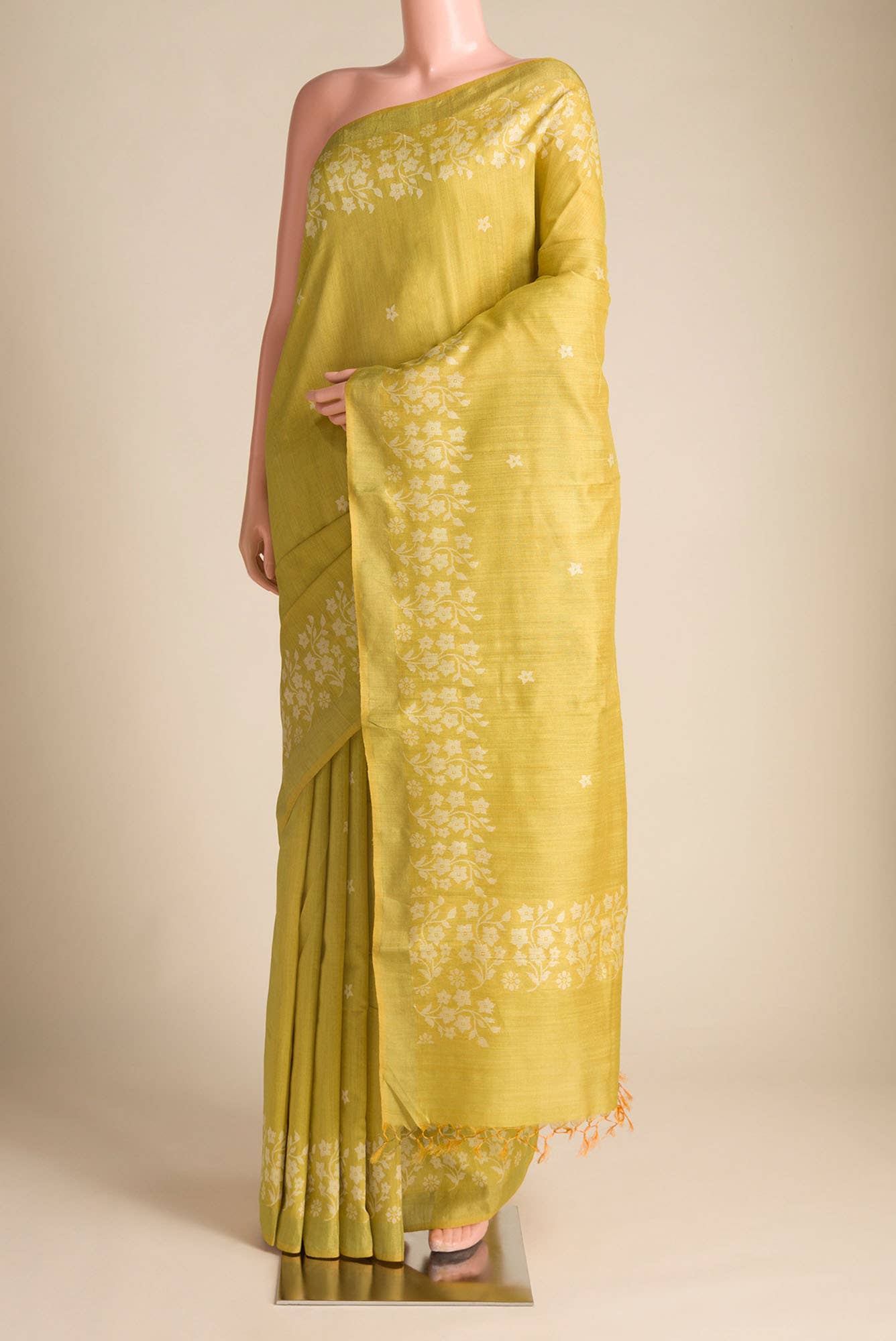 Forget Me Not-Mustard Bhagalpuri Tussar Silk Saree