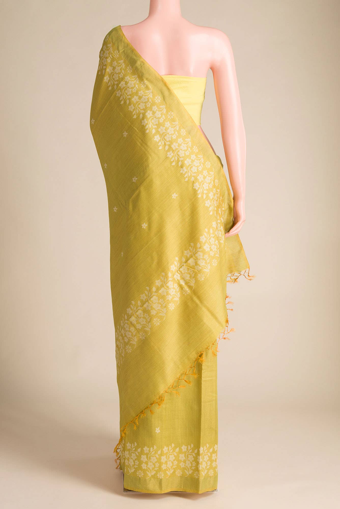 Forget Me Not-Mustard Bhagalpuri Tussar Silk Saree