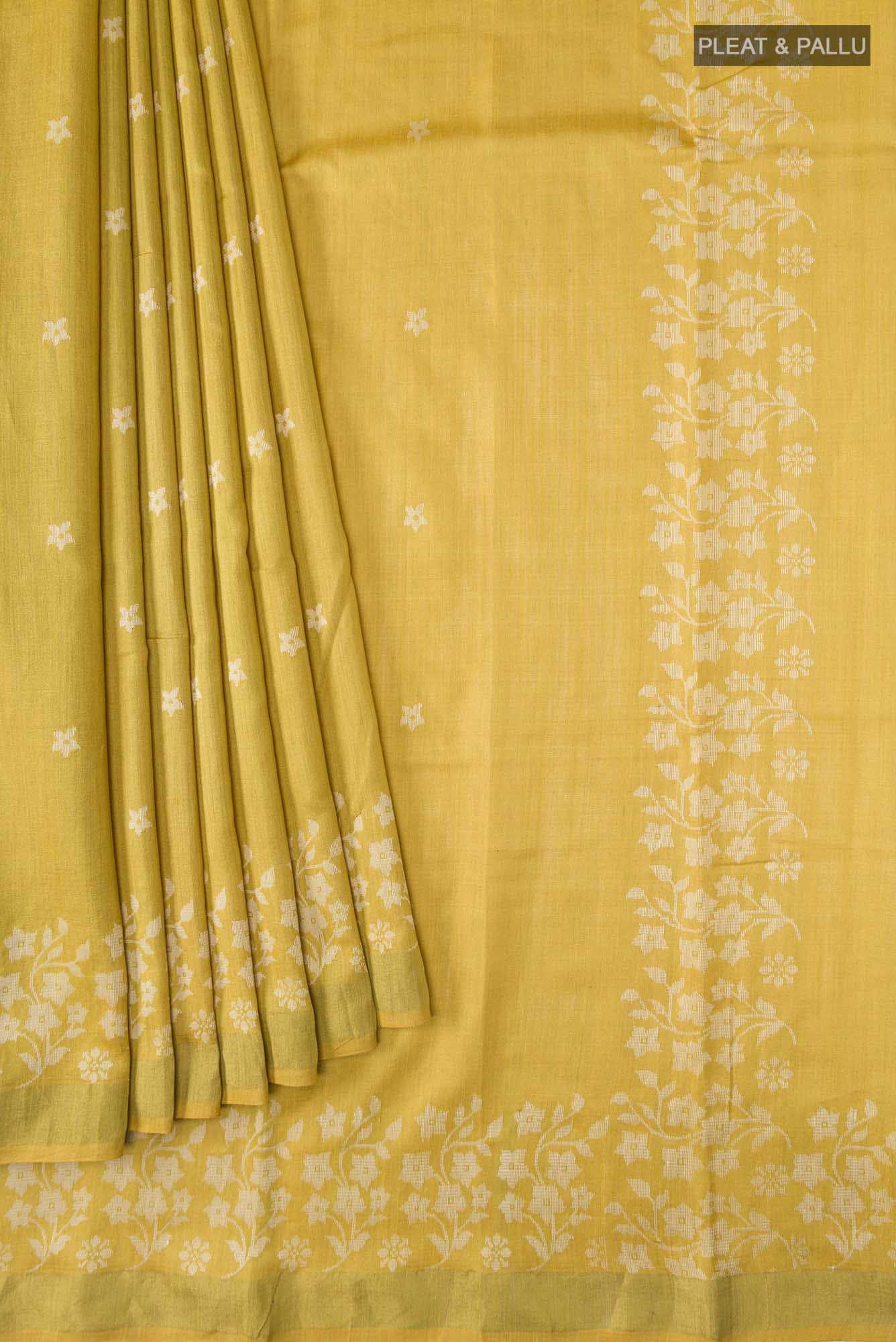 Forget Me Not-Mustard Bhagalpuri Tussar Silk Saree