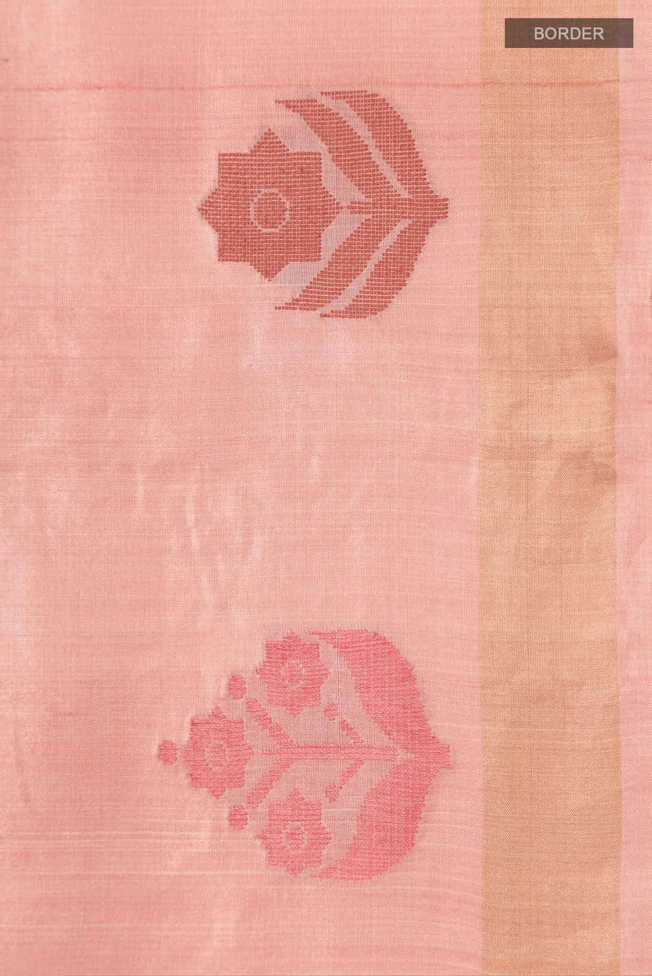 Lost in Fields-Peach Bhagalpuri Tussar Silk Saree