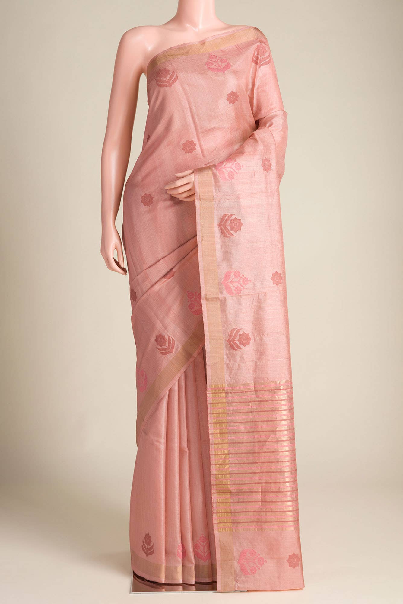 Lost in Fields-Peach Bhagalpuri Tussar Silk Saree