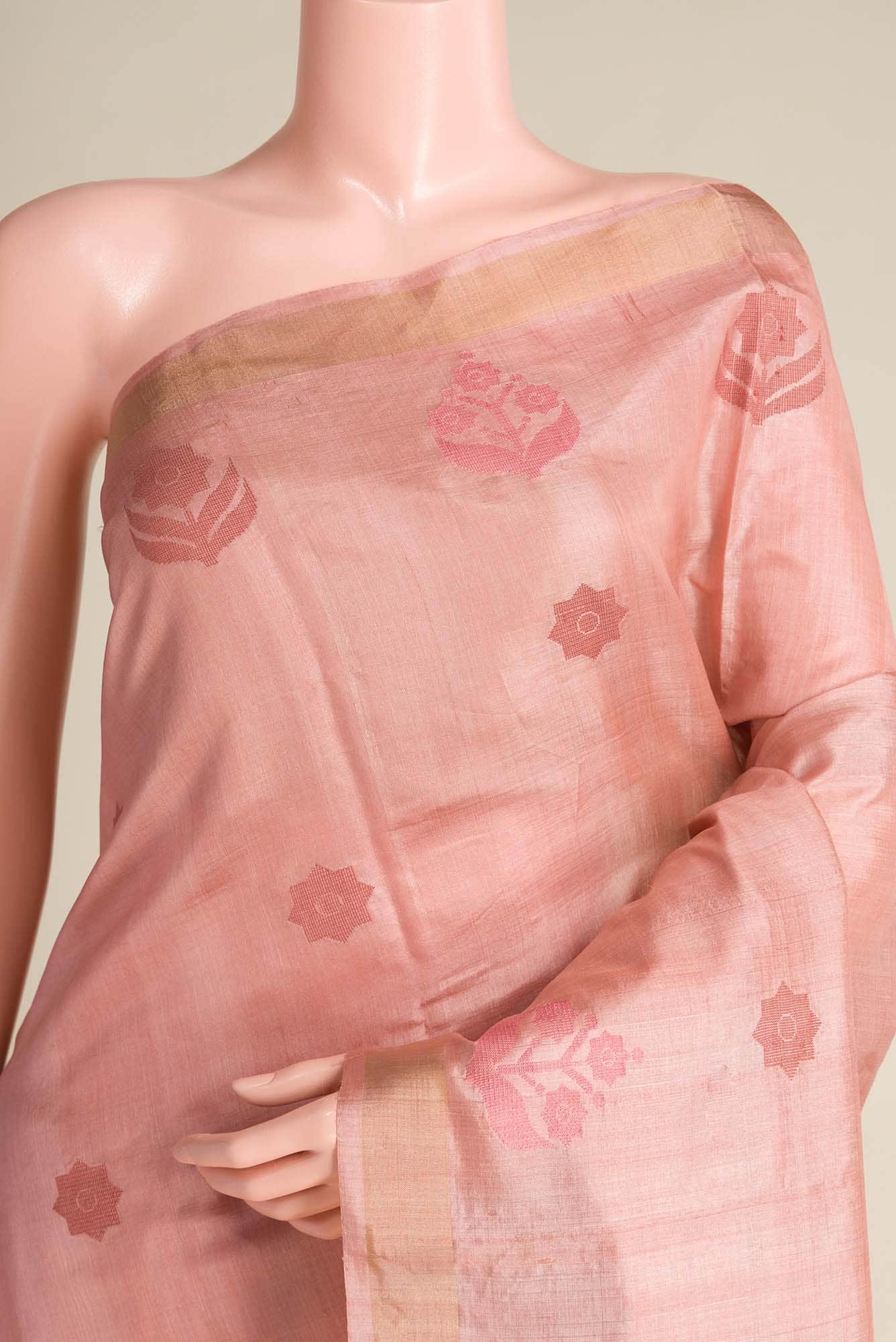 Lost in Fields-Peach Bhagalpuri Tussar Silk Saree