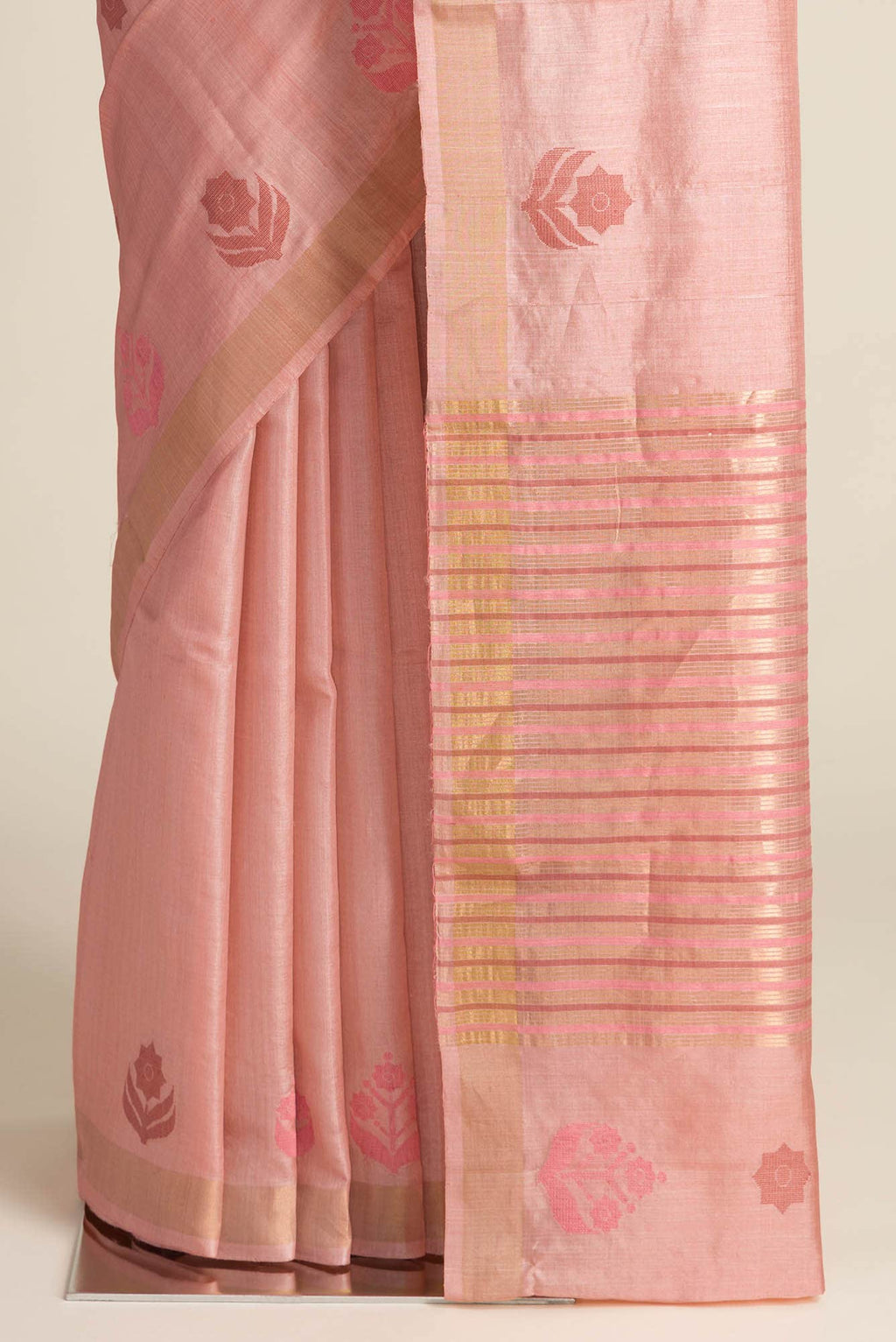 Lost in Fields-Peach Bhagalpuri Tussar Silk Saree