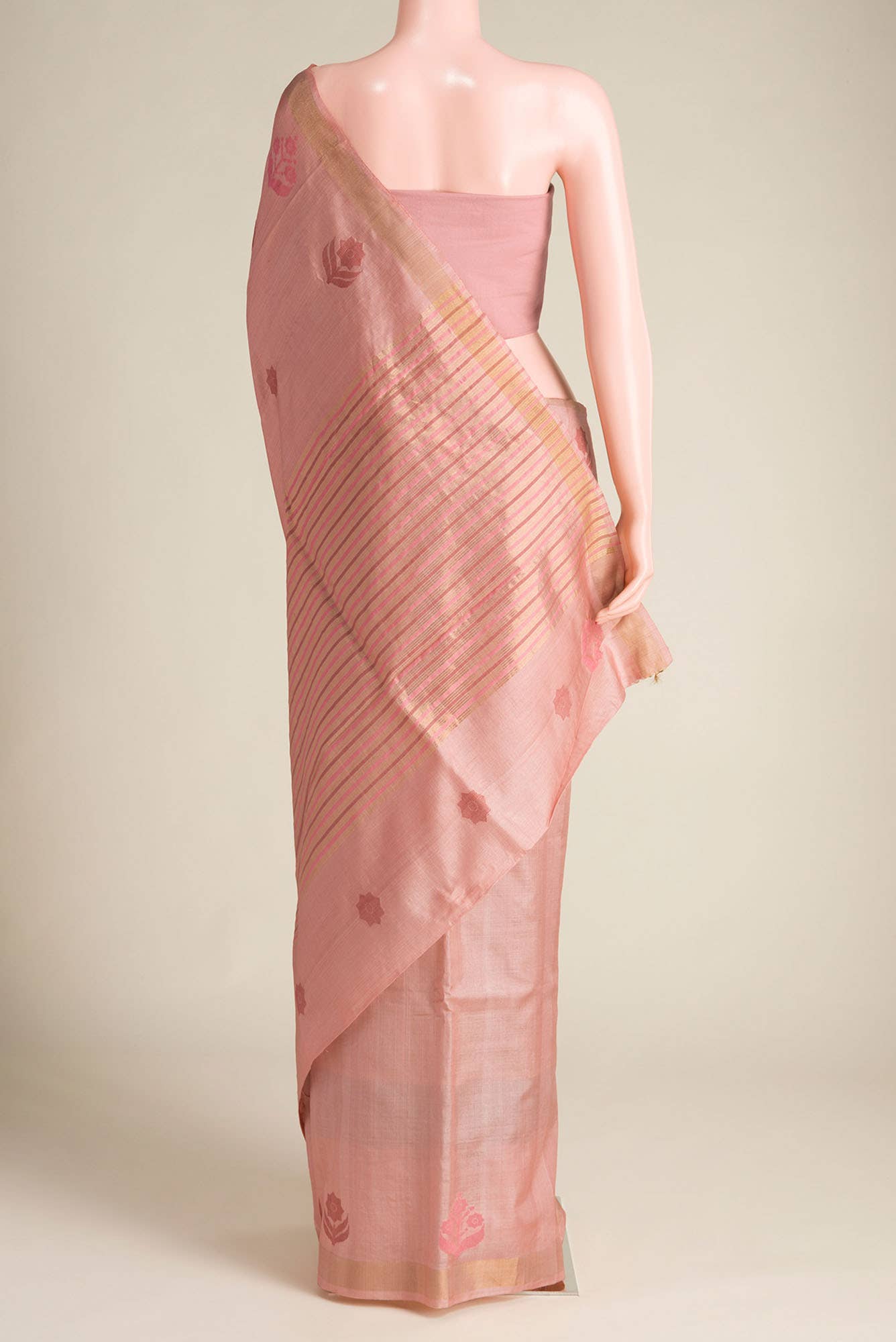 Lost in Fields-Peach Bhagalpuri Tussar Silk Saree