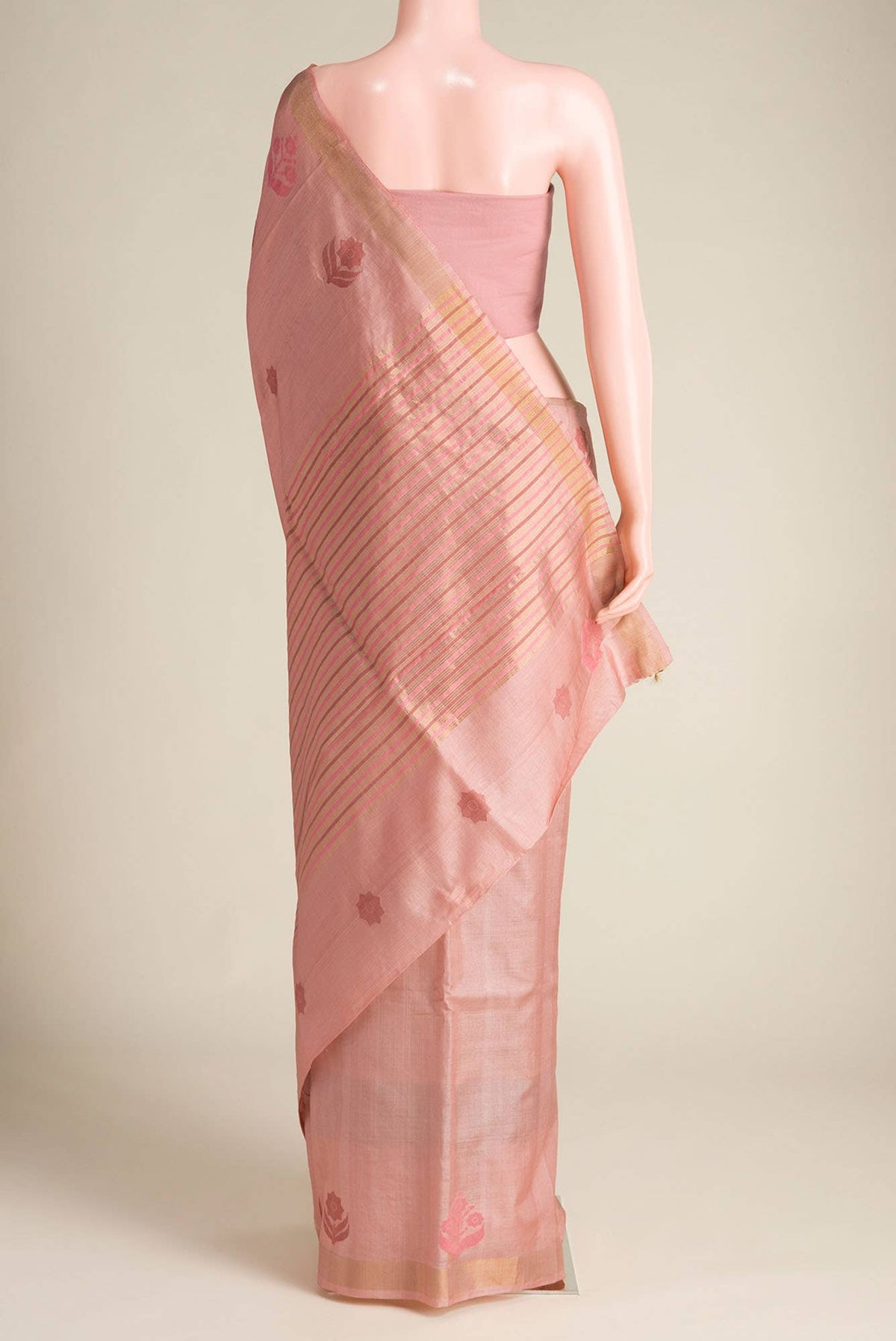 Lost in Fields-Peach Bhagalpuri Tussar Silk Saree