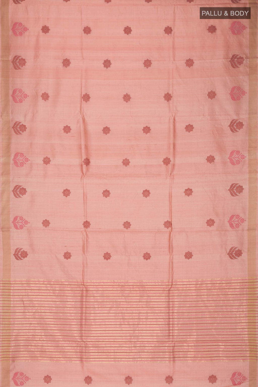 Lost in Fields-Peach Bhagalpuri Tussar Silk Saree