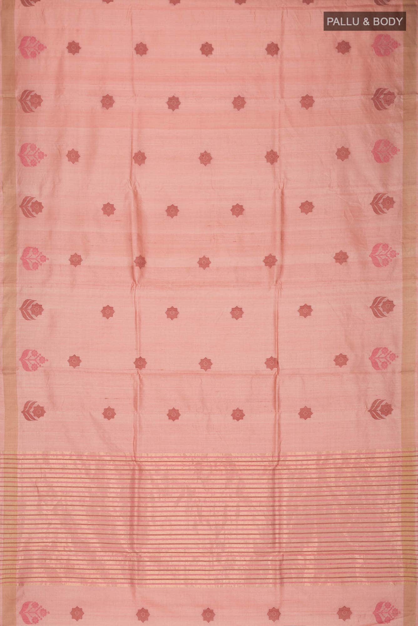 Lost in Fields-Peach Bhagalpuri Tussar Silk Saree