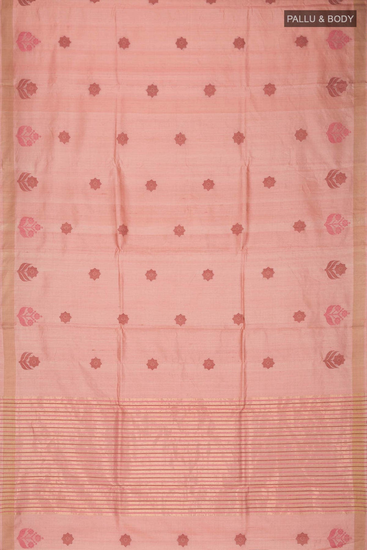 Lost in Fields-Peach Bhagalpuri Tussar Silk Saree