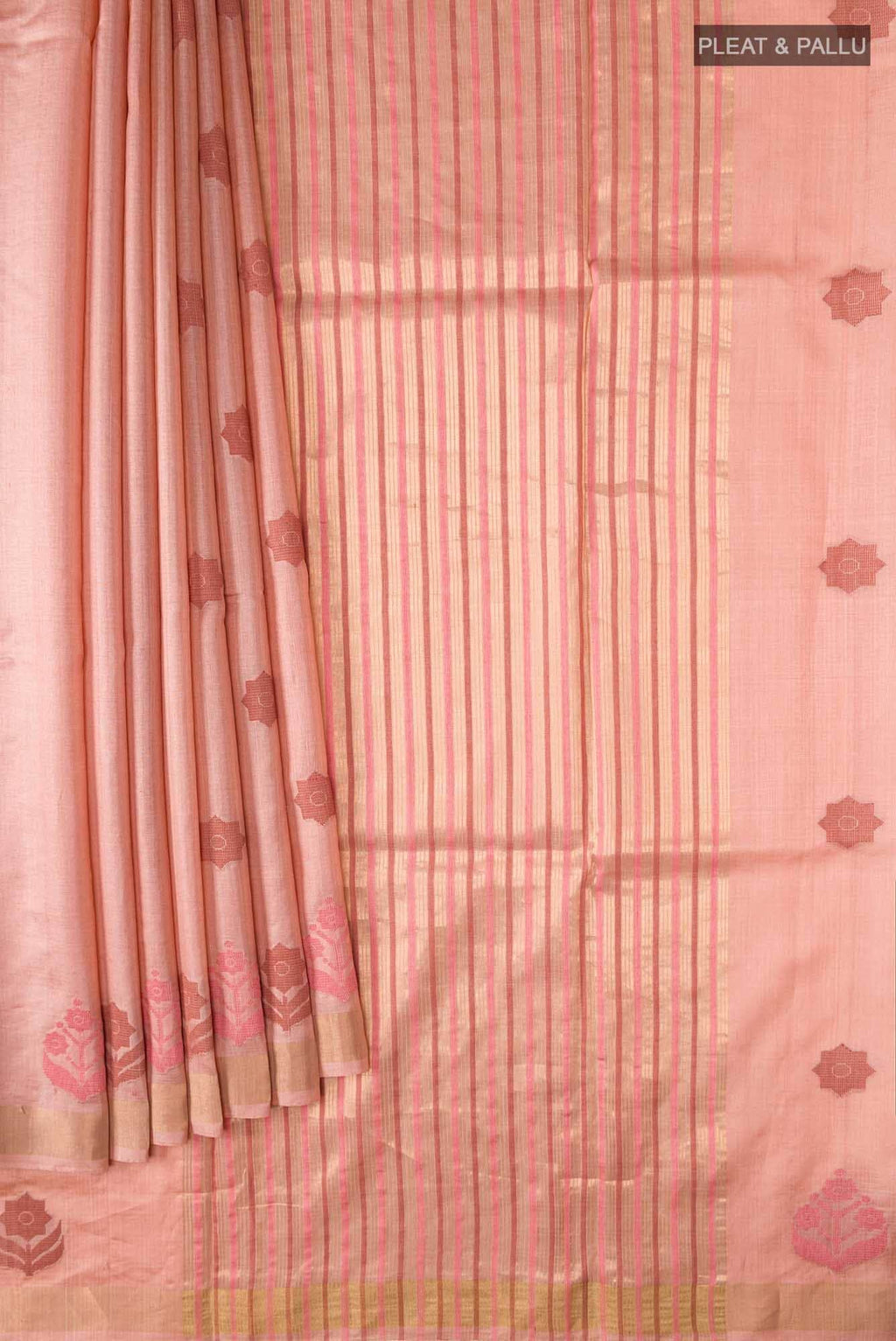 Lost in Fields-Peach Bhagalpuri Tussar Silk Saree