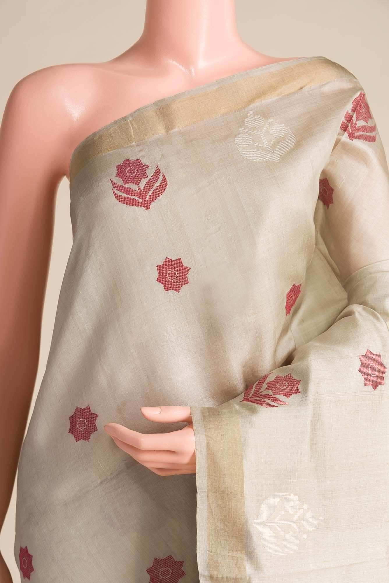 Lost in Fields-Beige Bhagalpuri Tussar Silk Saree