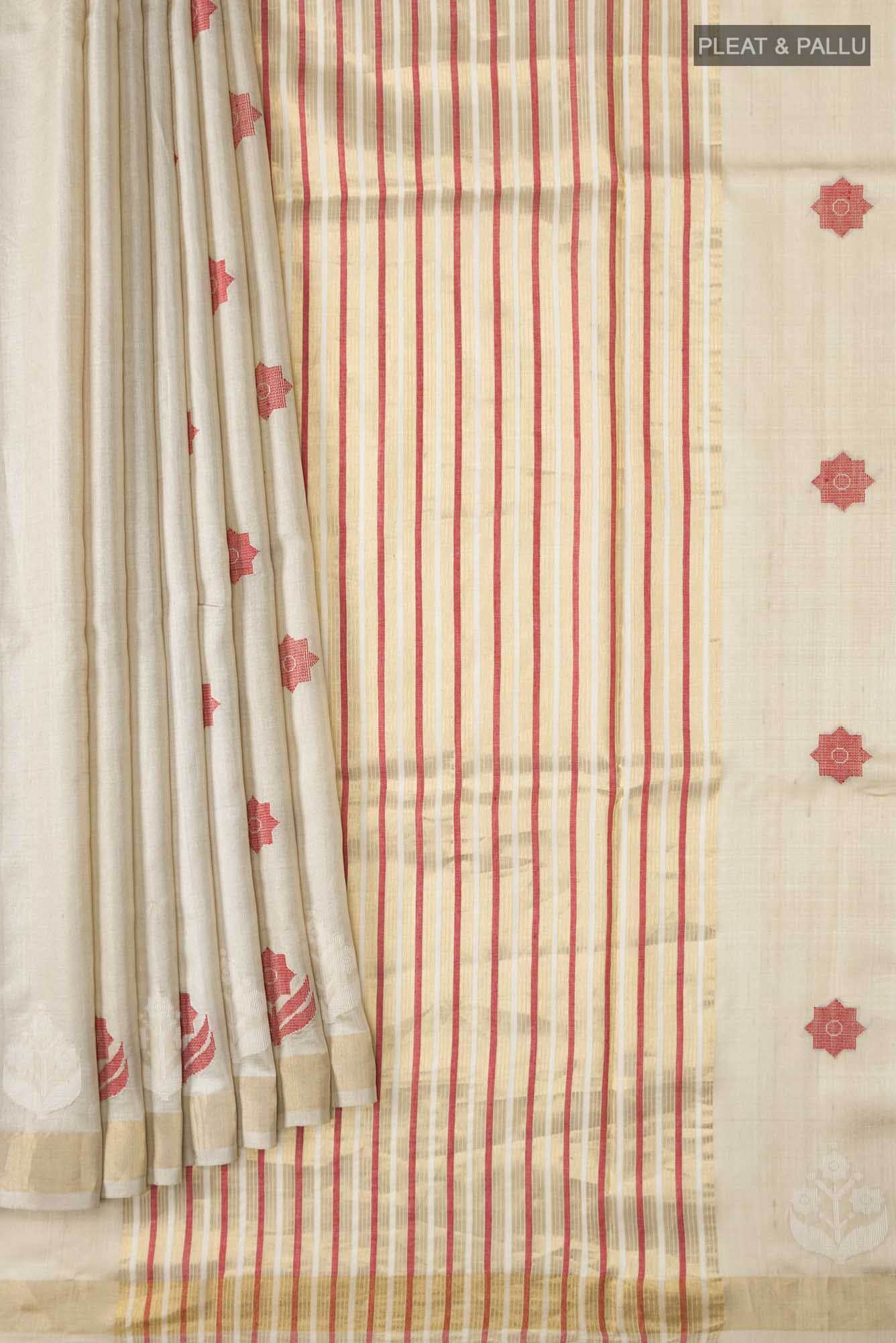 Lost in Fields-Beige Bhagalpuri Tussar Silk Saree
