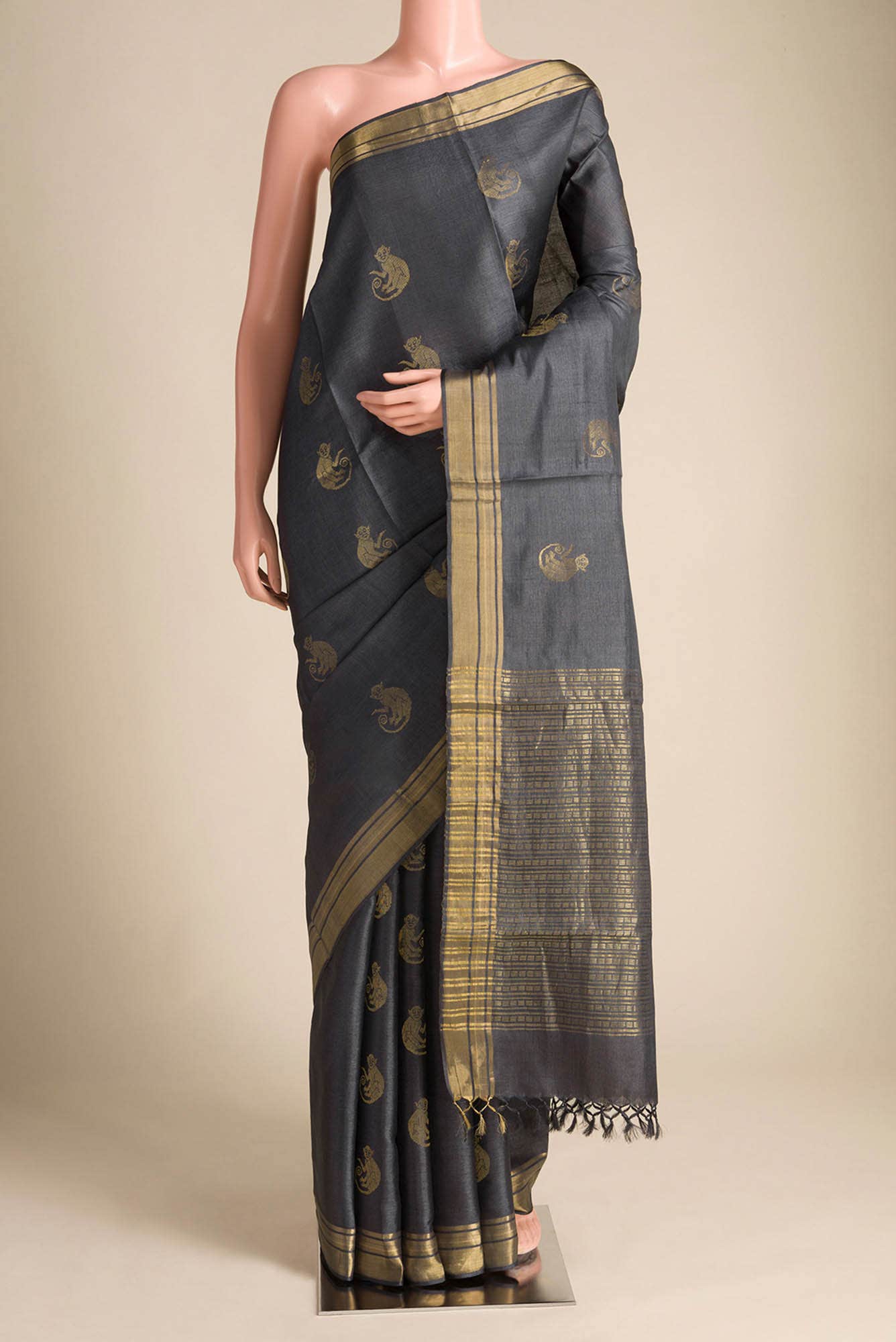 Banana Bandit-Grey Bhagalpuri Tussar Silk Saree