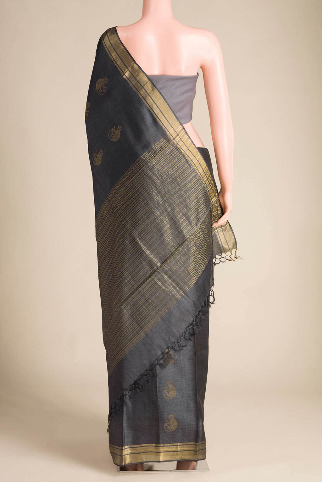 Banana Bandit-Grey Bhagalpuri Tussar Silk Saree