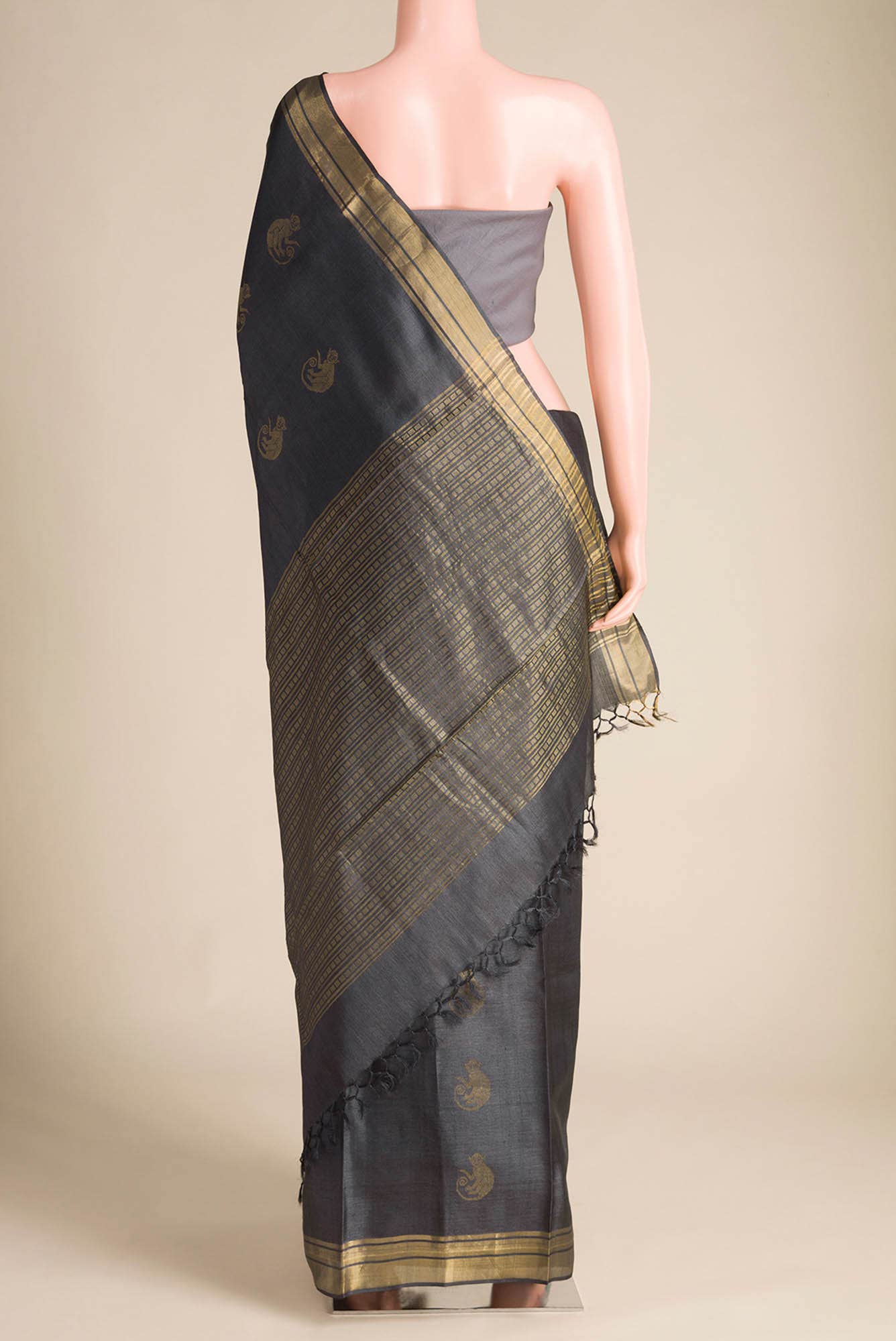 Banana Bandit-Grey Bhagalpuri Tussar Silk Saree