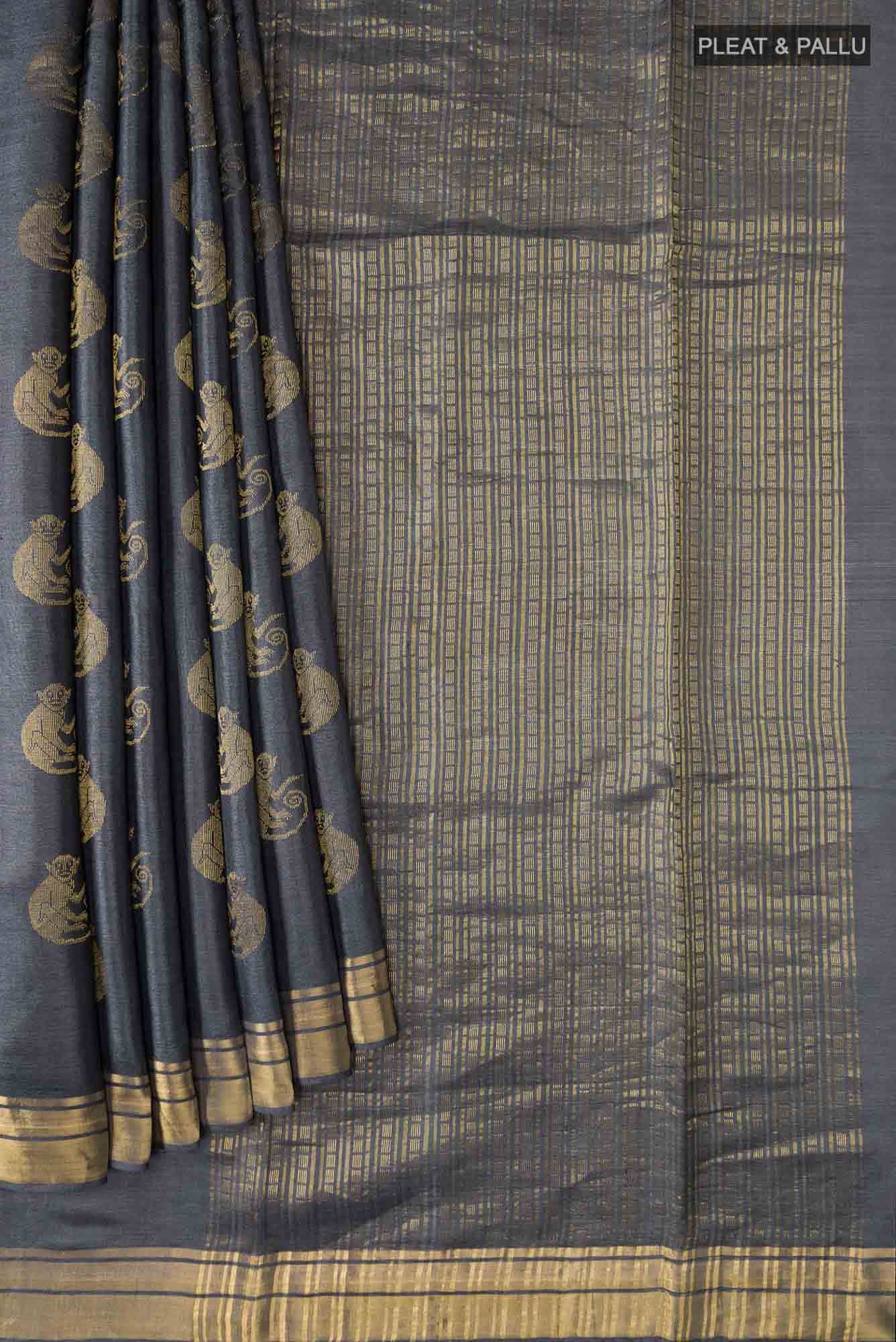 Banana Bandit-Grey Bhagalpuri Tussar Silk Saree