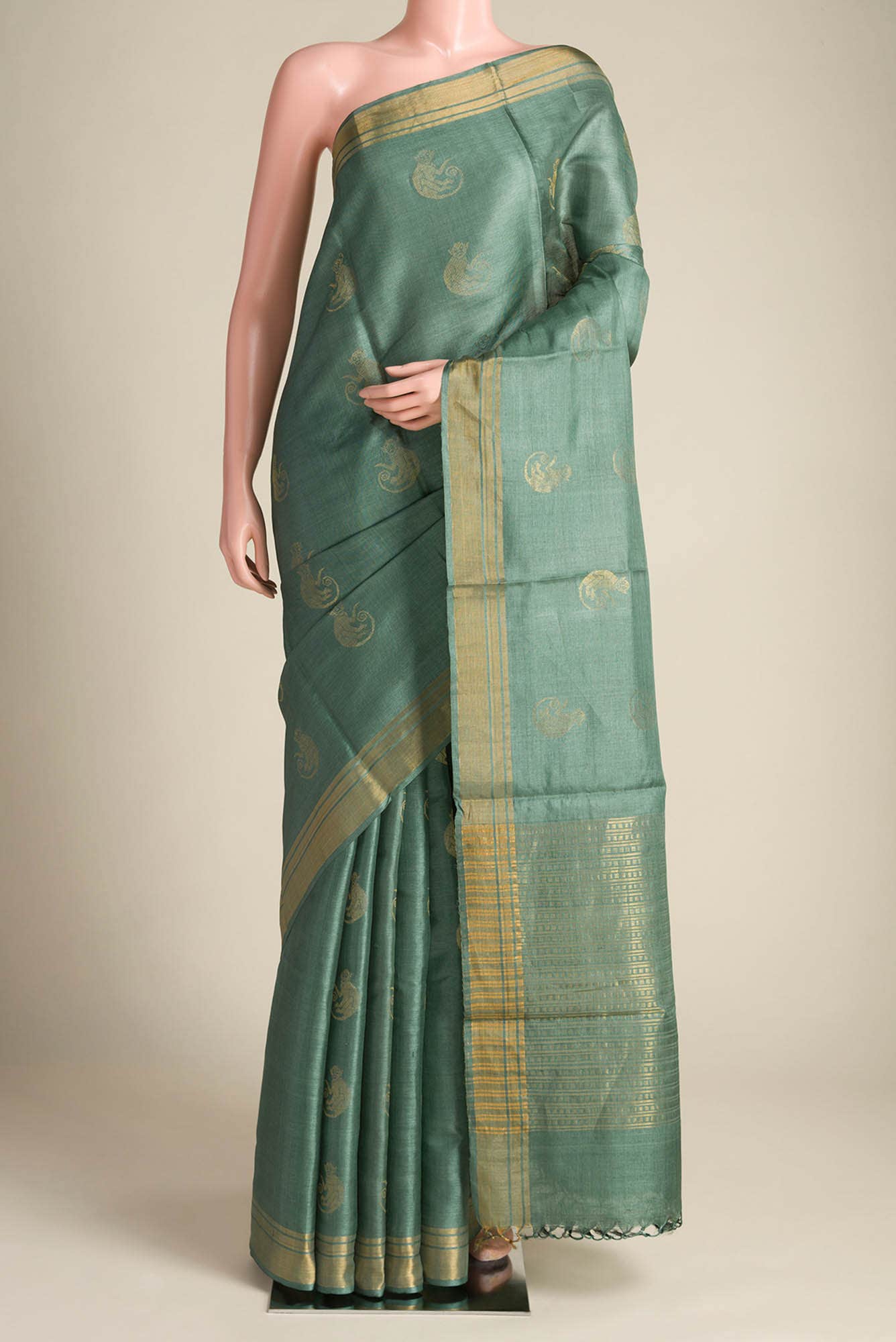 Banana Bandit-Green Bhagalpuri Tussar Silk Saree