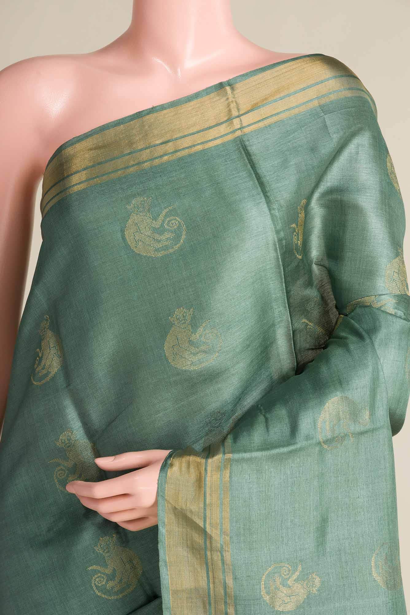 Banana Bandit-Green Bhagalpuri Tussar Silk Saree