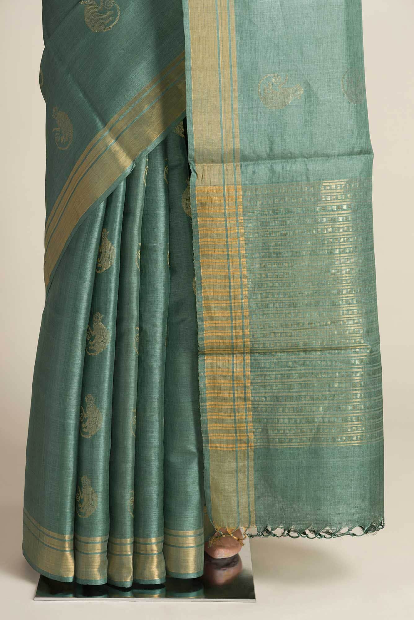Banana Bandit-Green Bhagalpuri Tussar Silk Saree