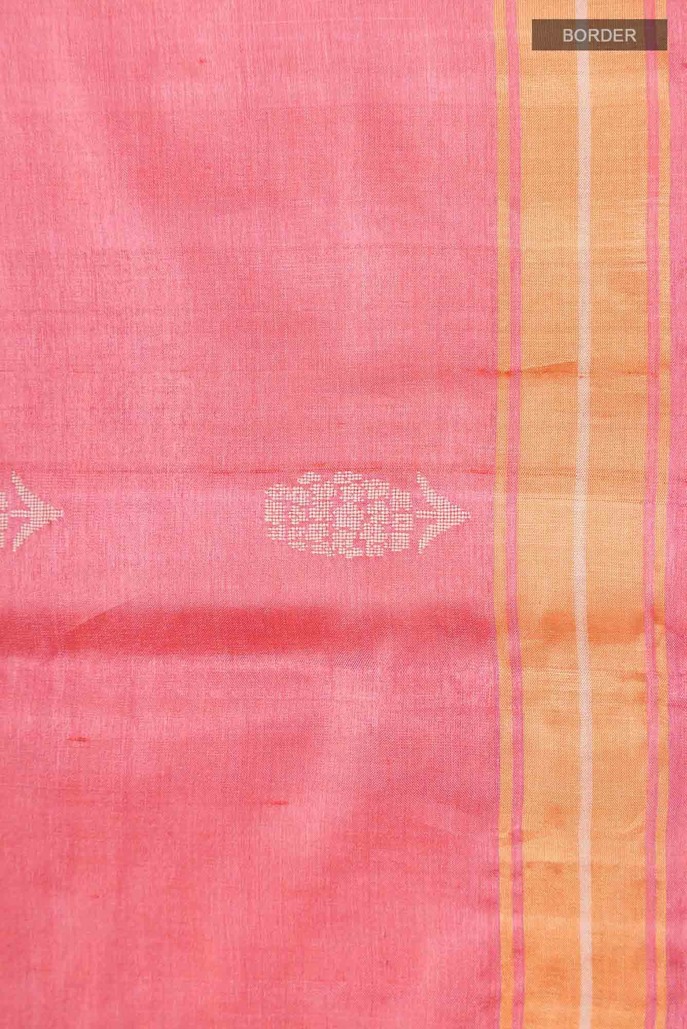 Basket of Lavender Flowers-Bhagalpuri Tussar Silk Saree in Coral Color