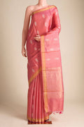 Basket of Lavender Flowers-Bhagalpuri Tussar Silk Saree in Coral Color