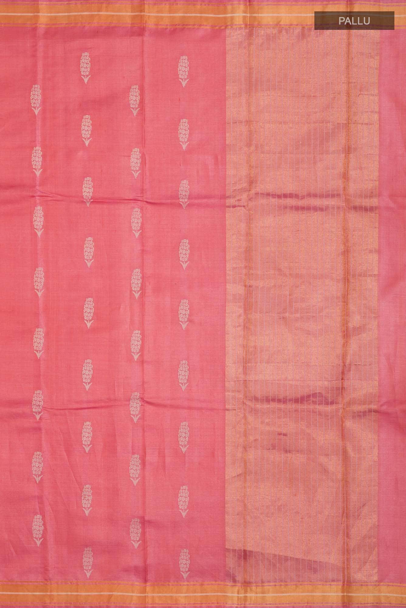Basket of Lavender Flowers-Bhagalpuri Tussar Silk Saree in Coral Color
