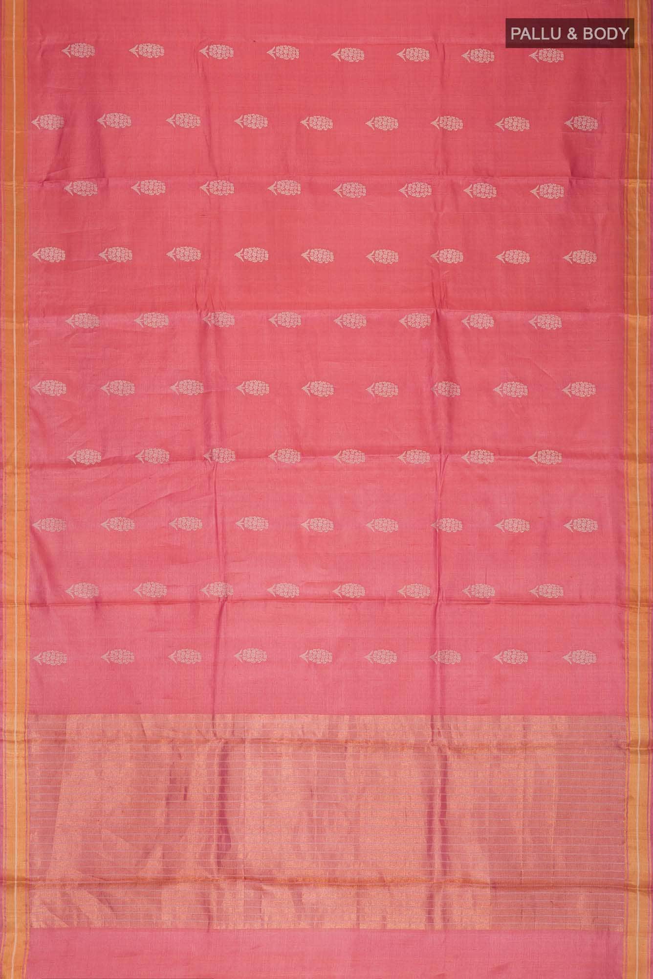 Basket of Lavender Flowers-Bhagalpuri Tussar Silk Saree in Coral Color