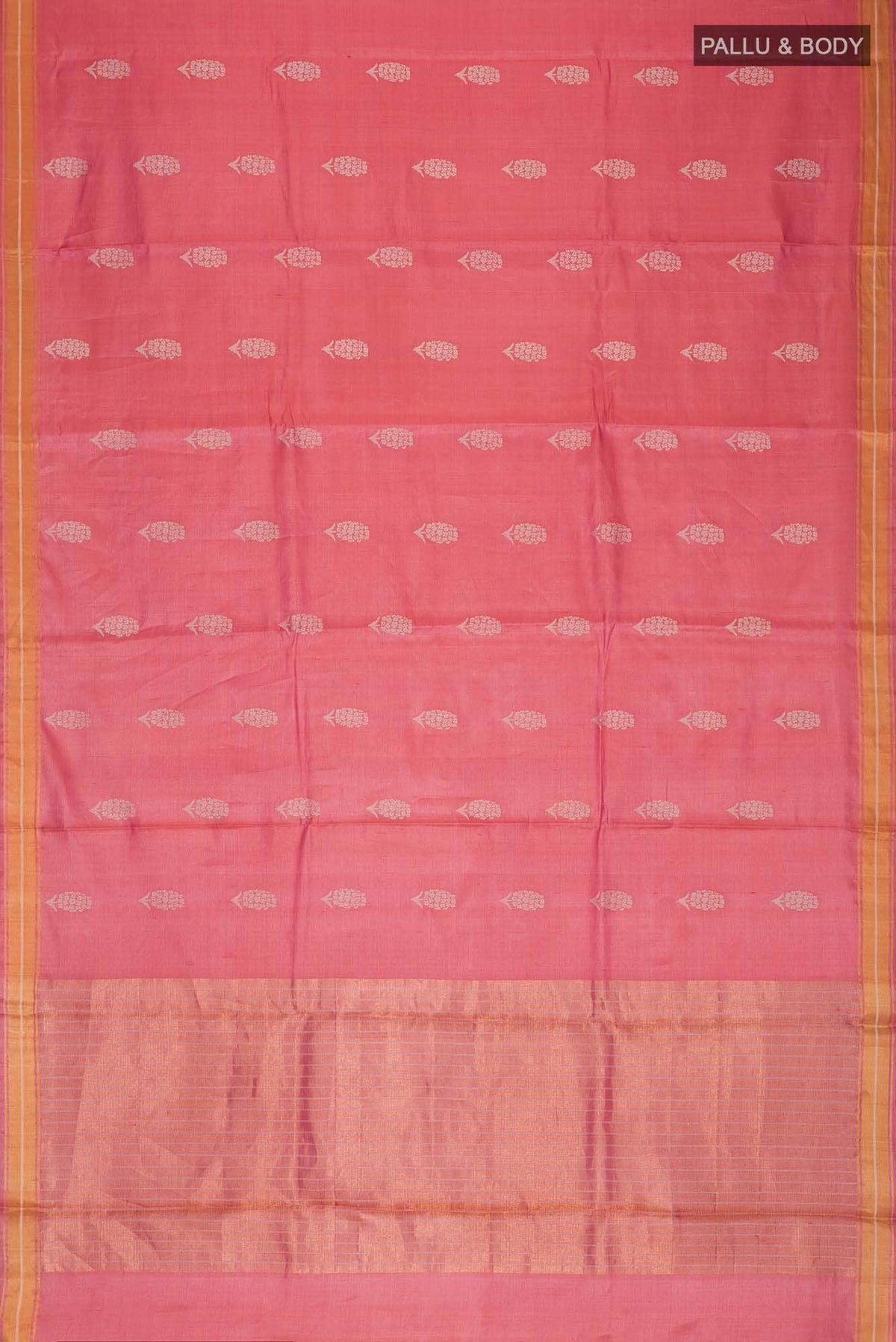 Basket of Lavender Flowers-Bhagalpuri Tussar Silk Saree in Coral Color