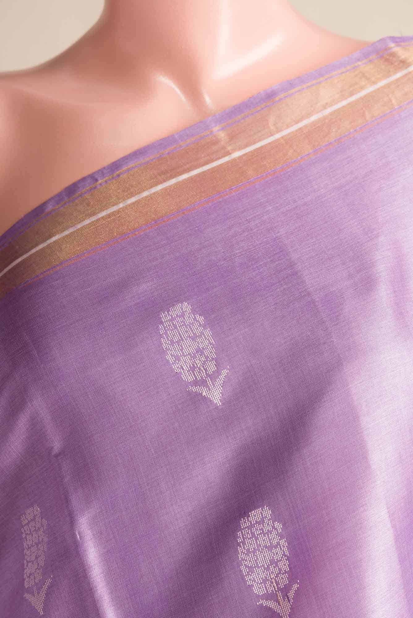 Basket of Lavender Flowers -Bhagalpuri Tussar Silk Saree in Lavender Color
