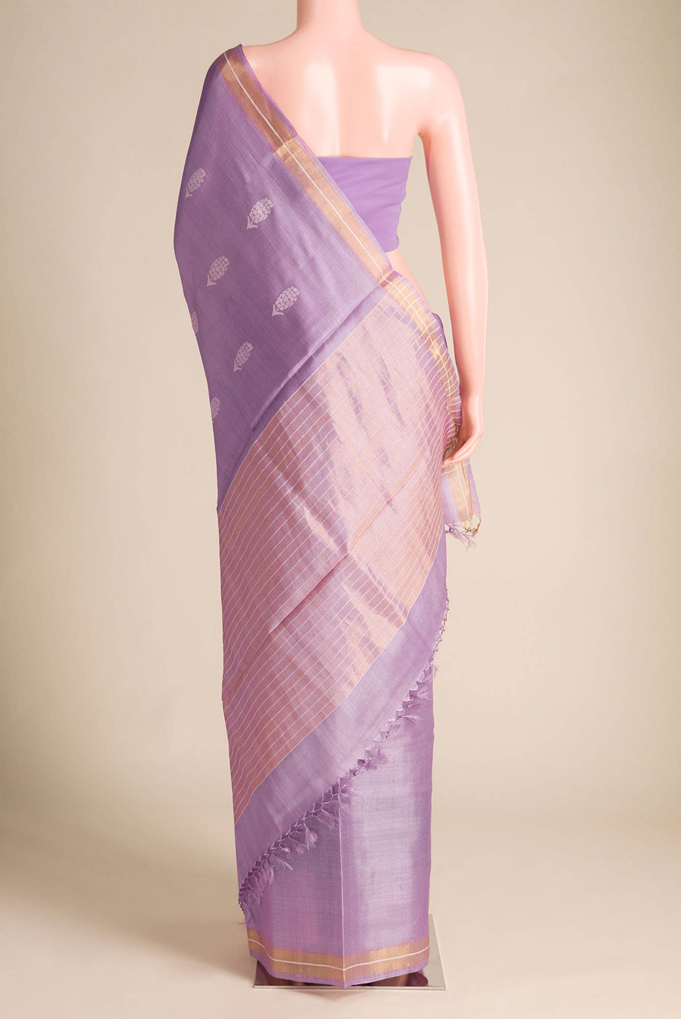 Basket of Lavender Flowers -Bhagalpuri Tussar Silk Saree in Lavender Color