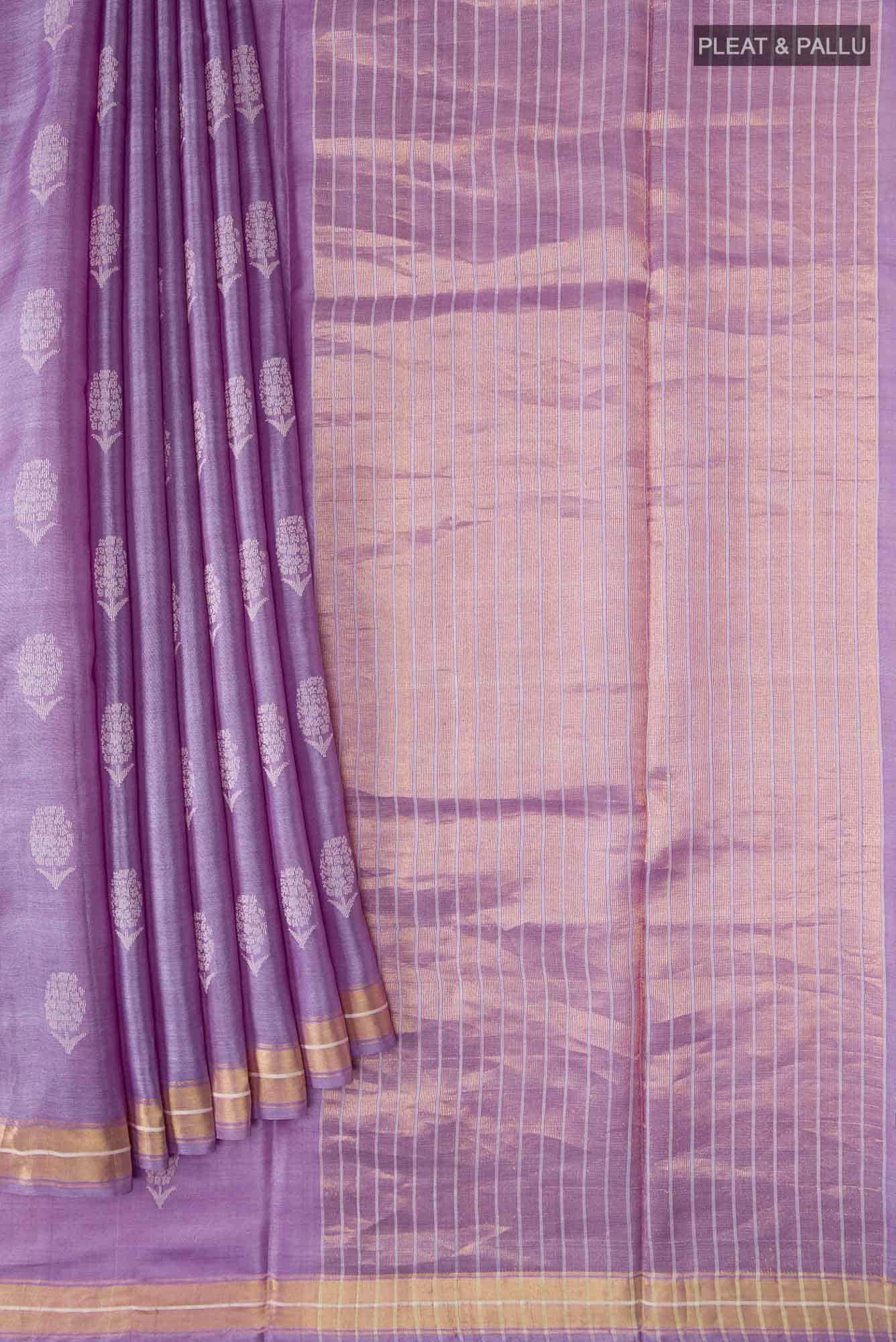 Basket of Lavender Flowers -Bhagalpuri Tussar Silk Saree in Lavender Color
