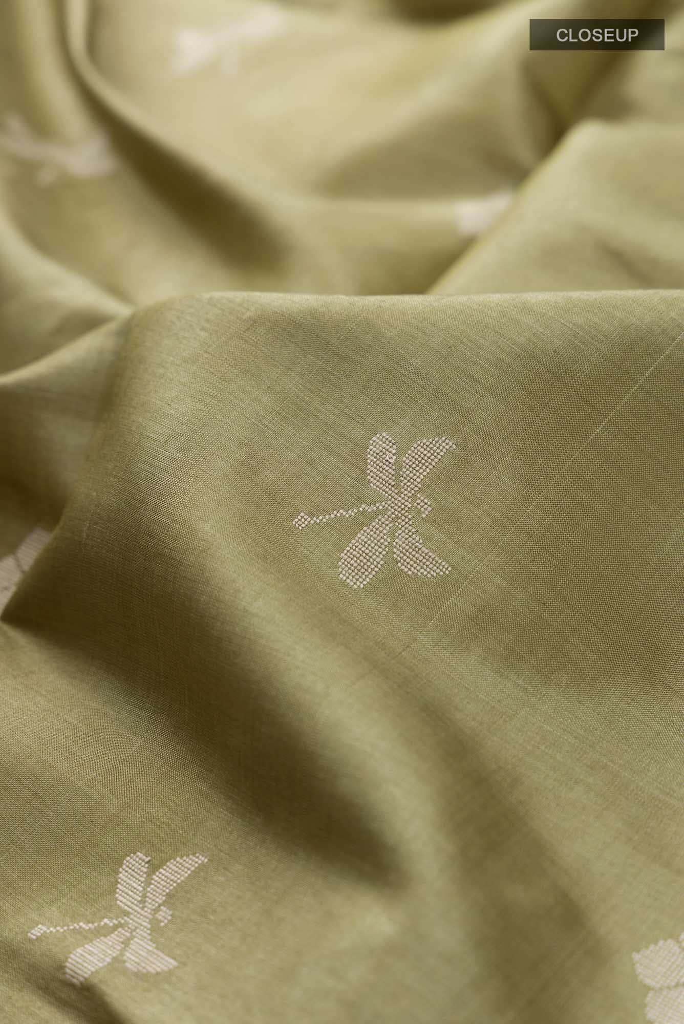 Dance of Dragonfly-Green Bhagalpuri Tussar Silk Saree