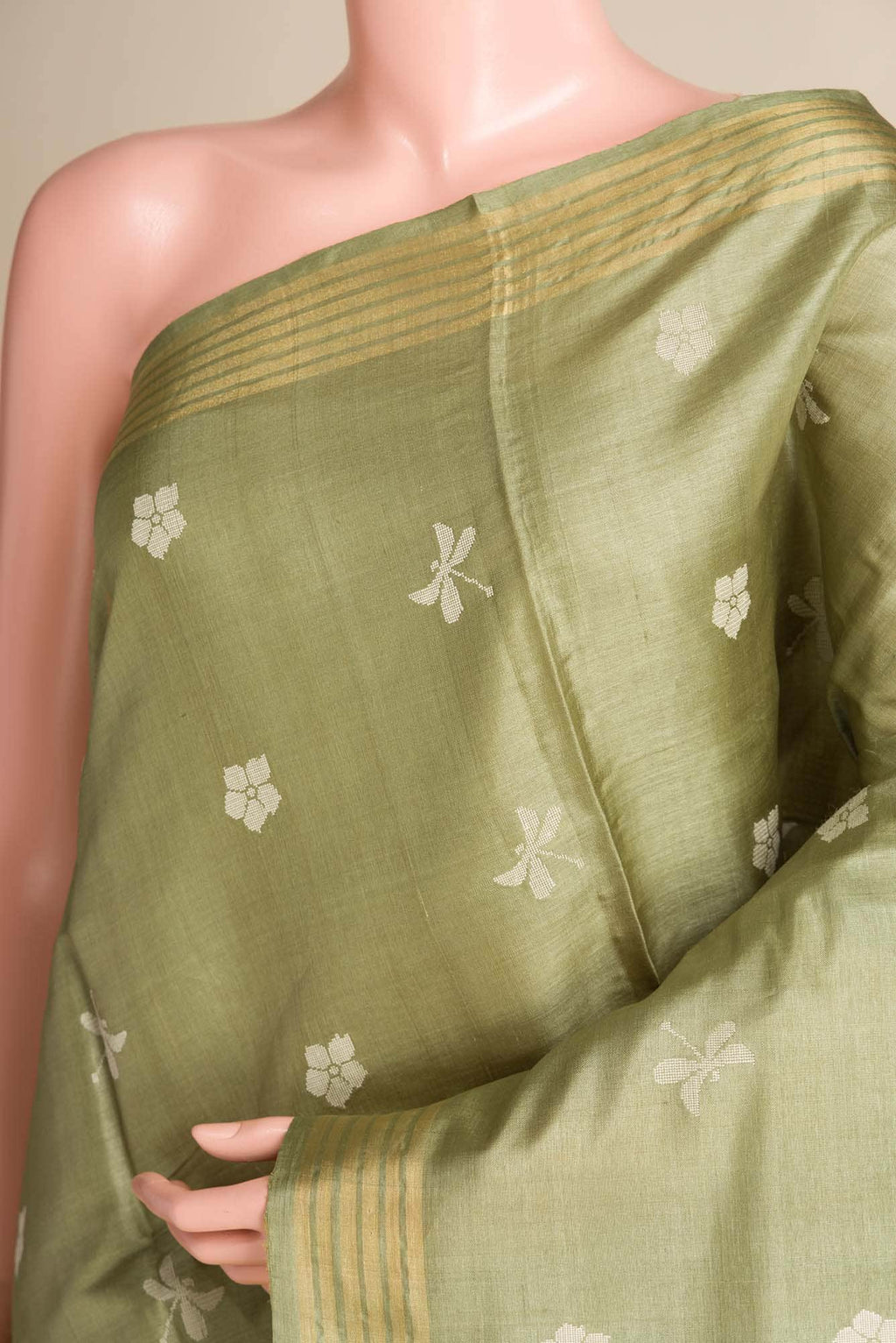 Dance of Dragonfly-Green Bhagalpuri Tussar Silk Saree
