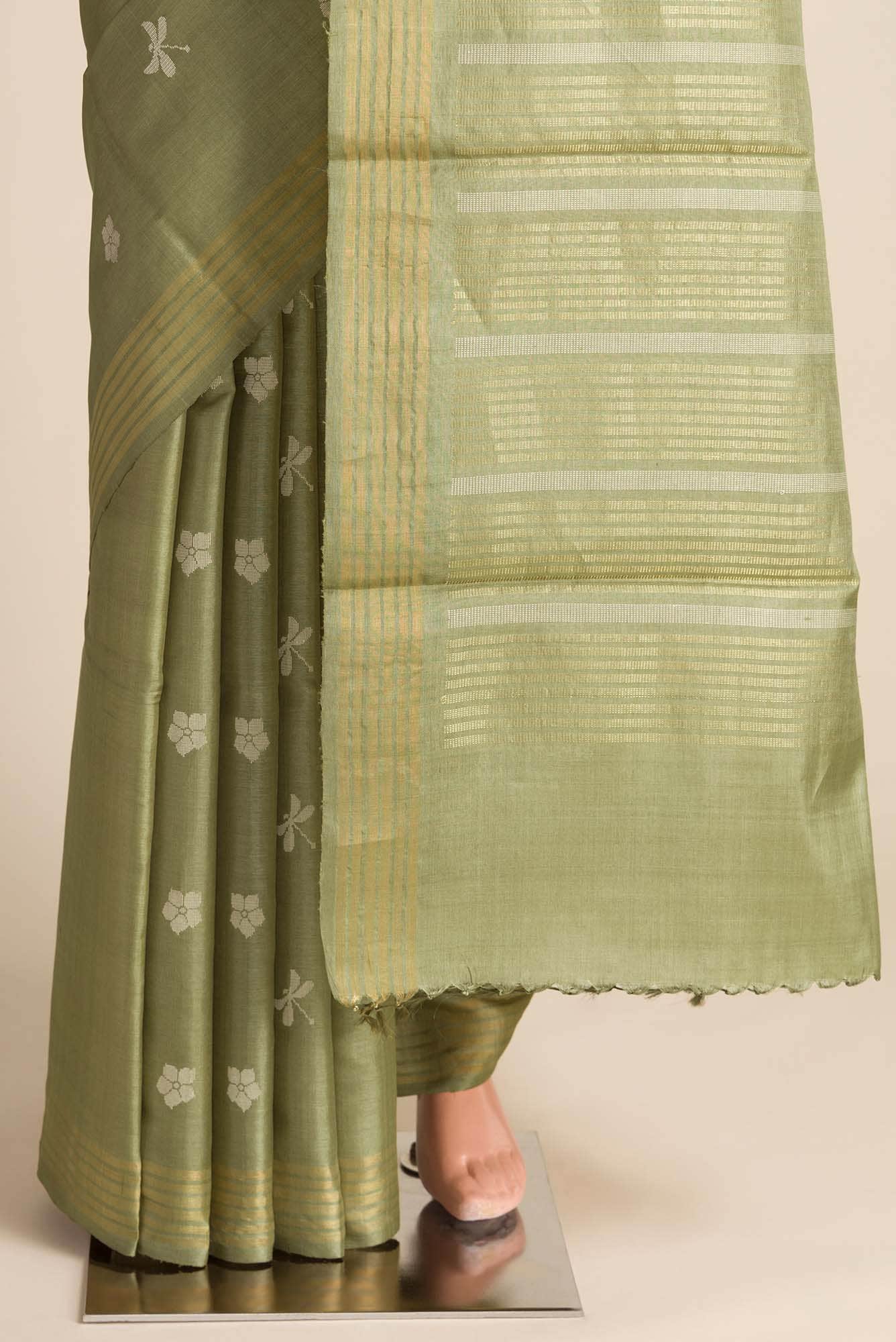 Dance of Dragonfly-Green Bhagalpuri Tussar Silk Saree
