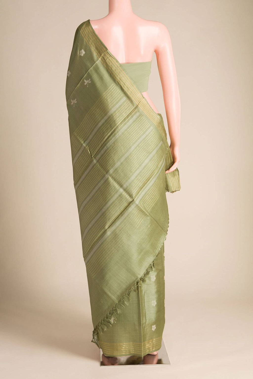 Dance of Dragonfly-Green Bhagalpuri Tussar Silk Saree