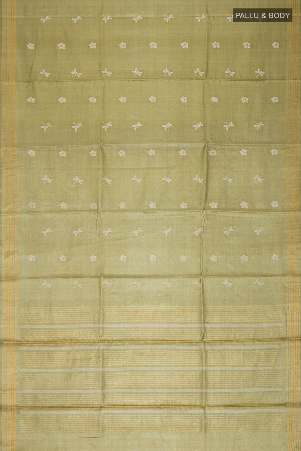 Dance of Dragonfly-Green Bhagalpuri Tussar Silk Saree
