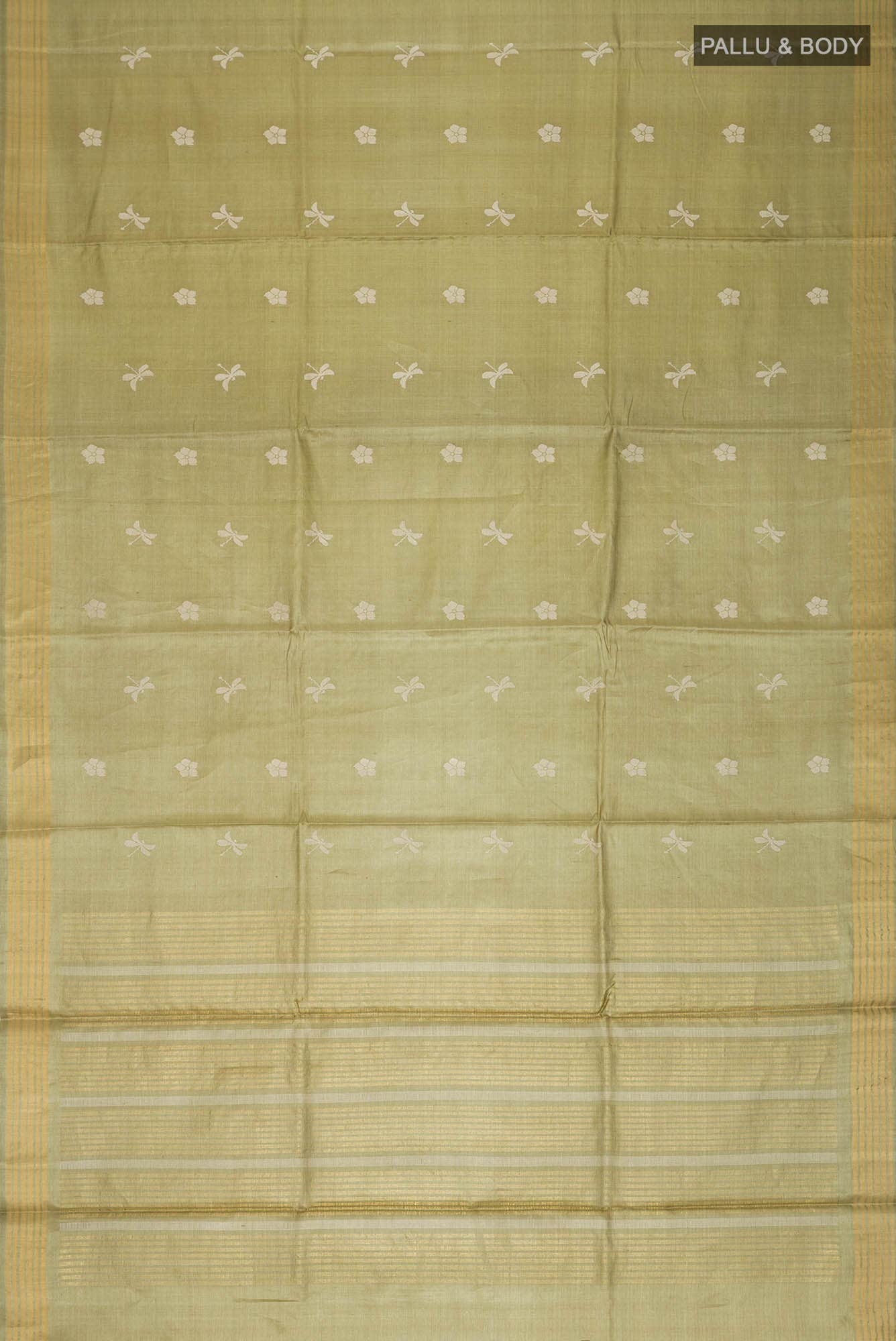 Dance of Dragonfly-Green Bhagalpuri Tussar Silk Saree