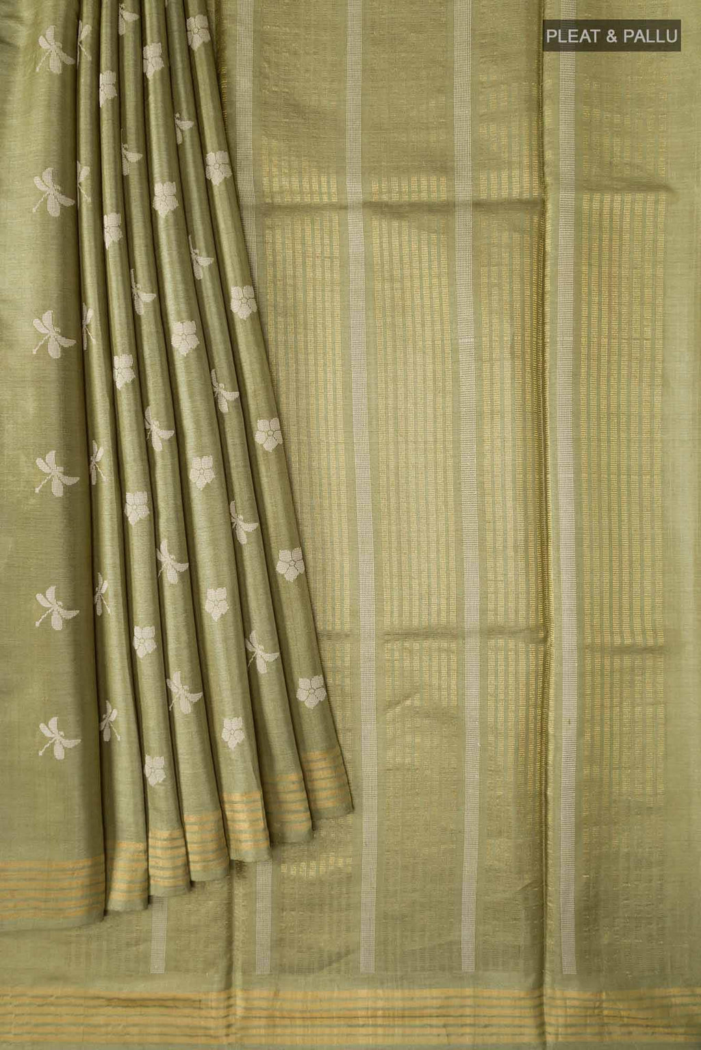 Dance of Dragonfly-Green Bhagalpuri Tussar Silk Saree