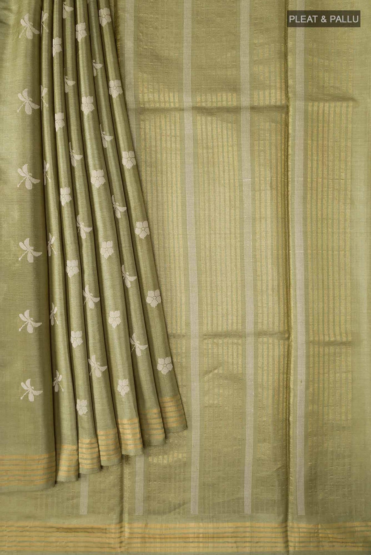 Dance of Dragonfly-Green Bhagalpuri Tussar Silk Saree